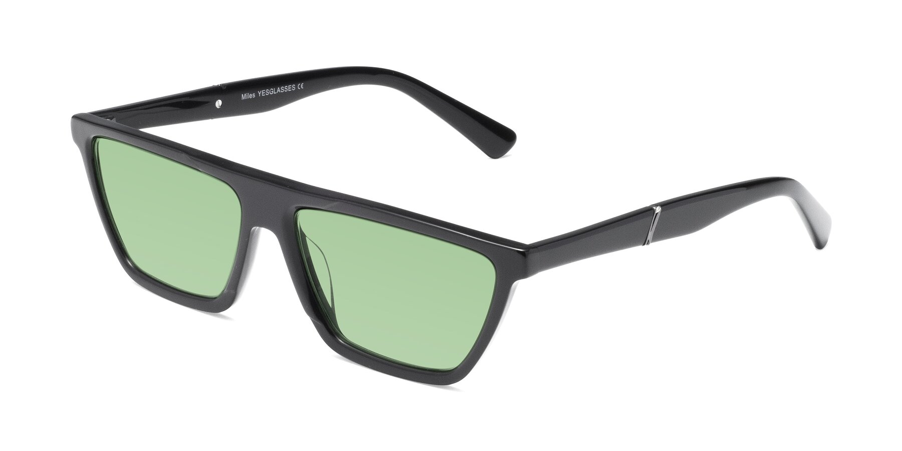 Angle of Miles in Black with Medium Green Tinted Lenses