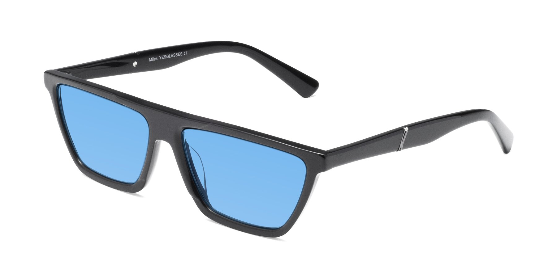 Angle of Miles in Black with Medium Blue Tinted Lenses