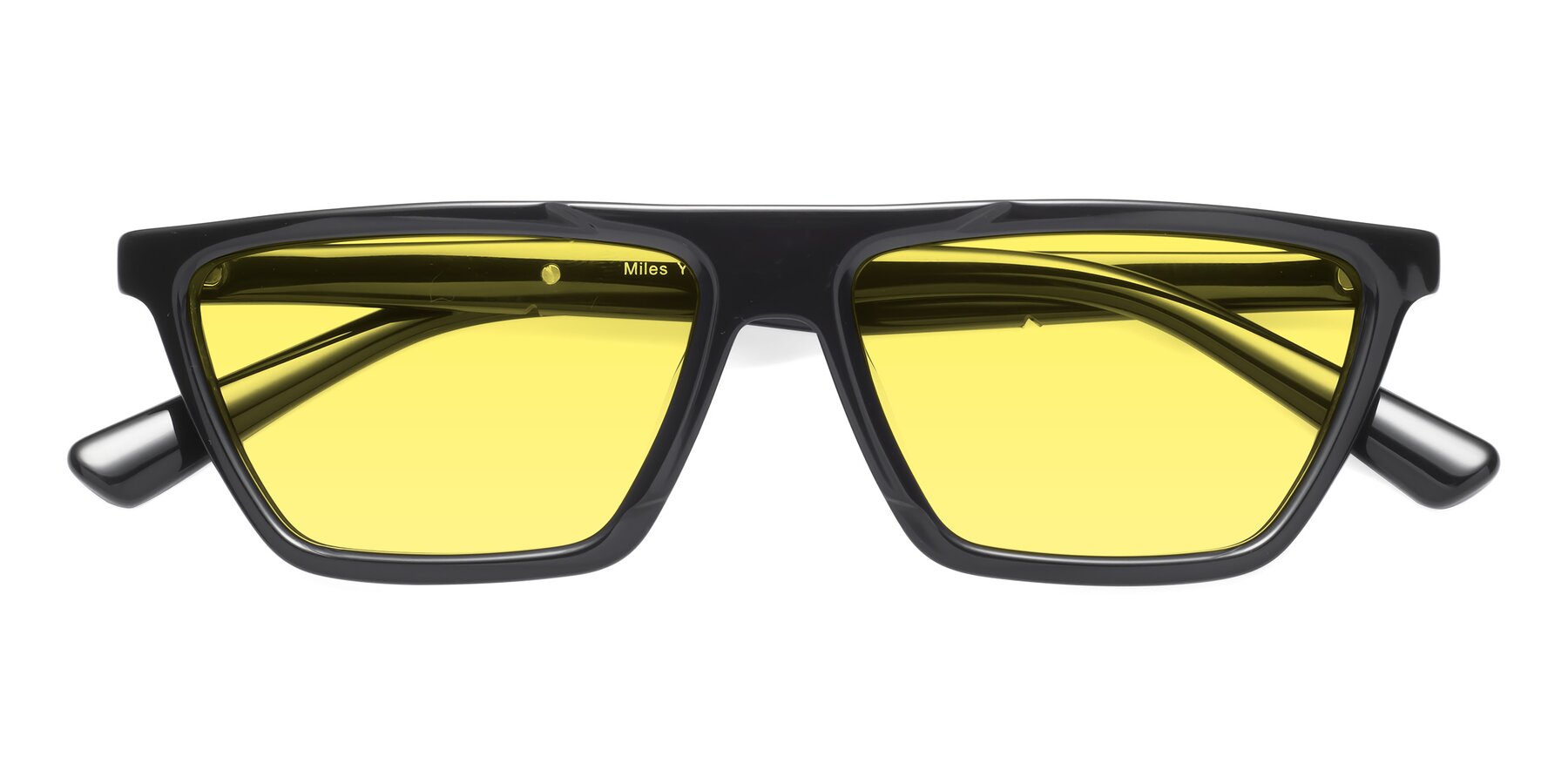 Folded Front of Miles in Black with Medium Yellow Tinted Lenses