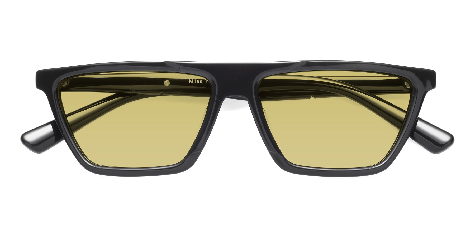 Folded Front of Miles in Black with Medium Champagne Tinted Lenses