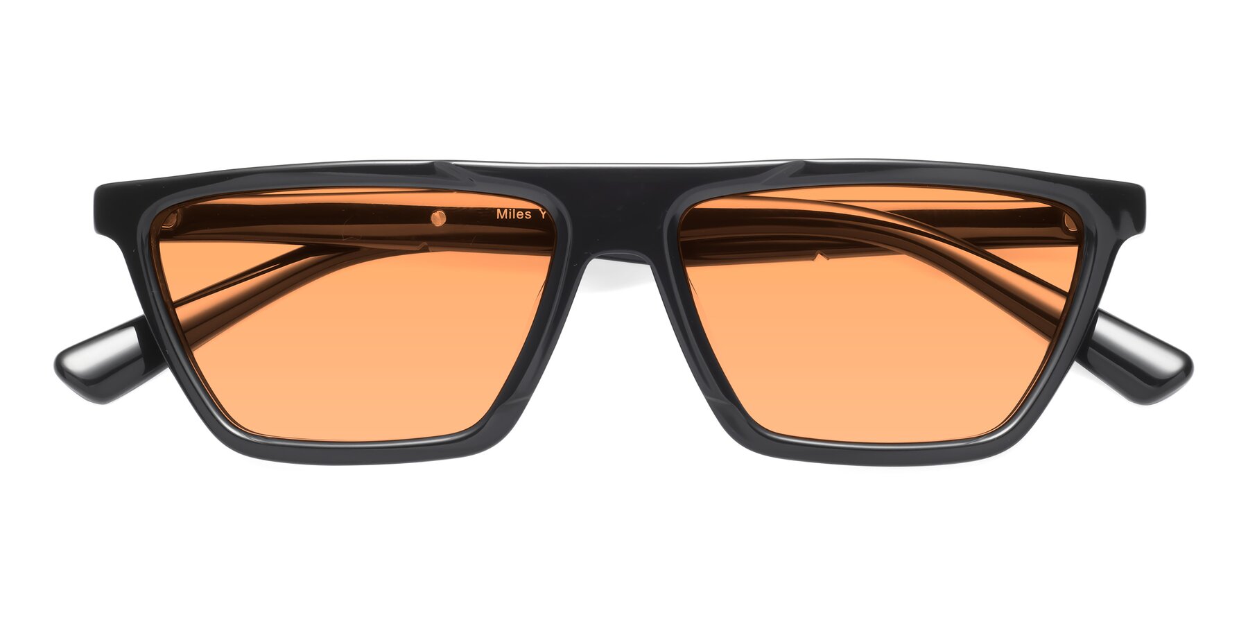 Folded Front of Miles in Black with Medium Orange Tinted Lenses