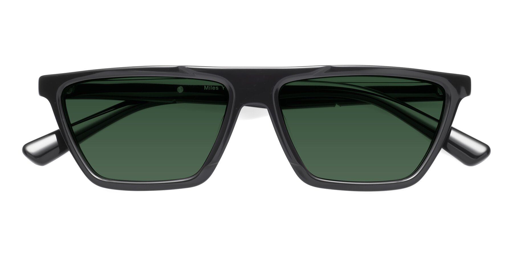 Folded Front of Miles in Black with Green Tinted Lenses