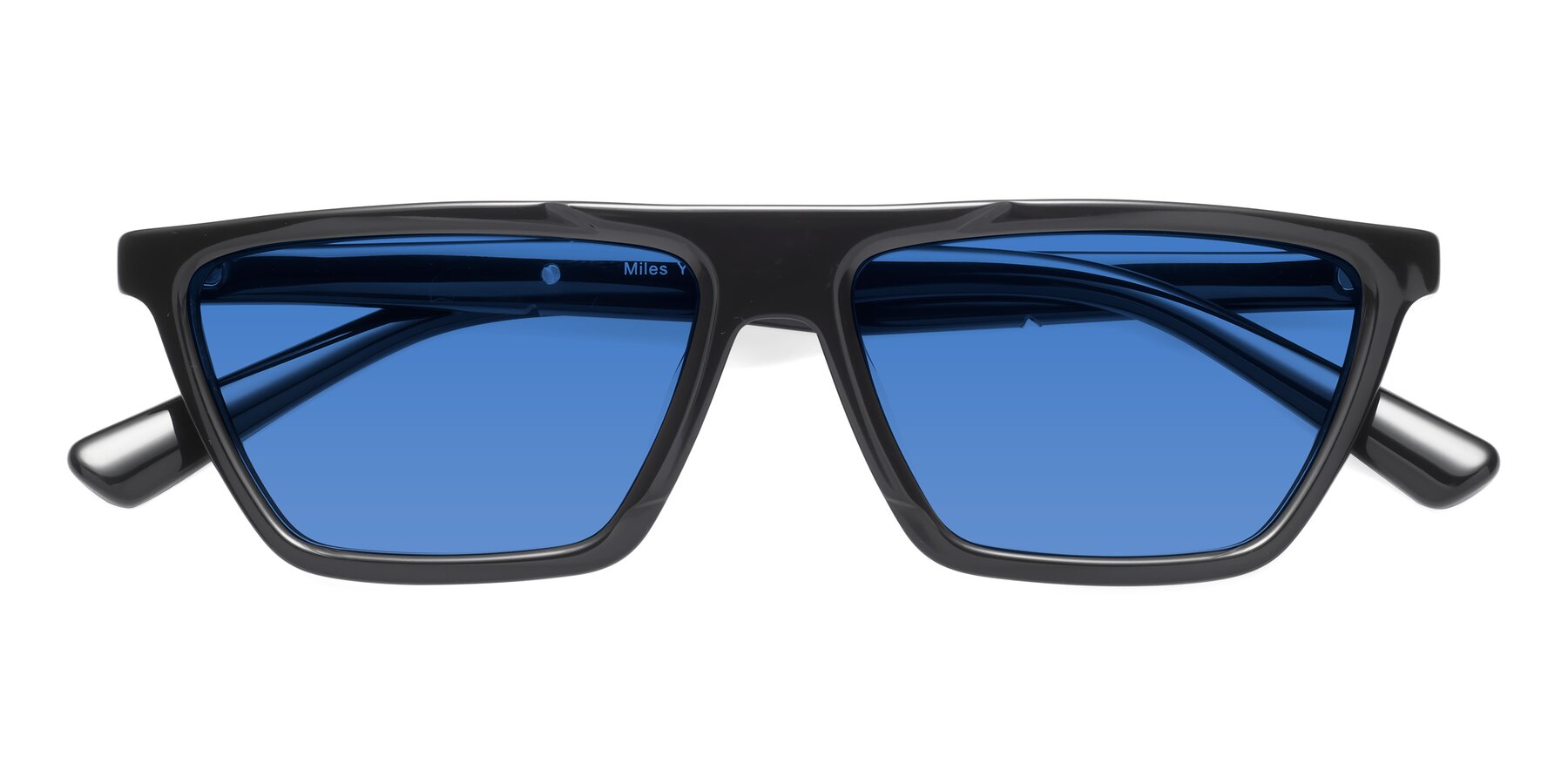 Folded Front of Miles in Black with Blue Tinted Lenses