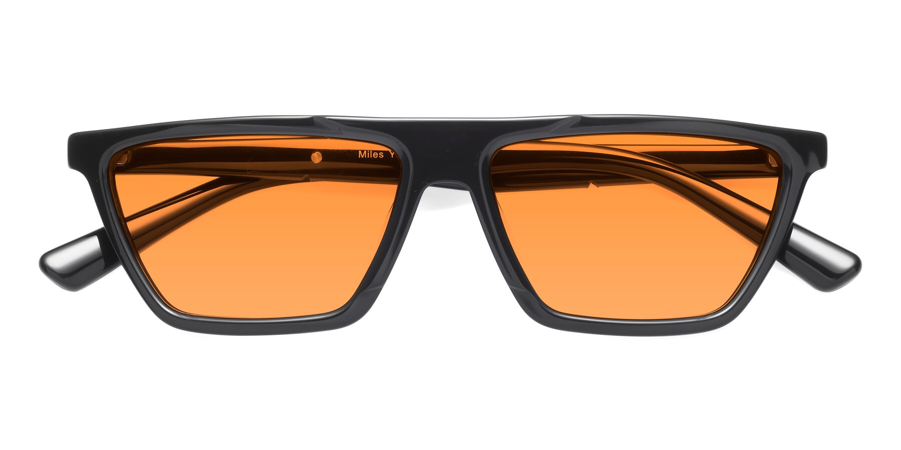 Folded Front of Miles in Black with Orange Tinted Lenses