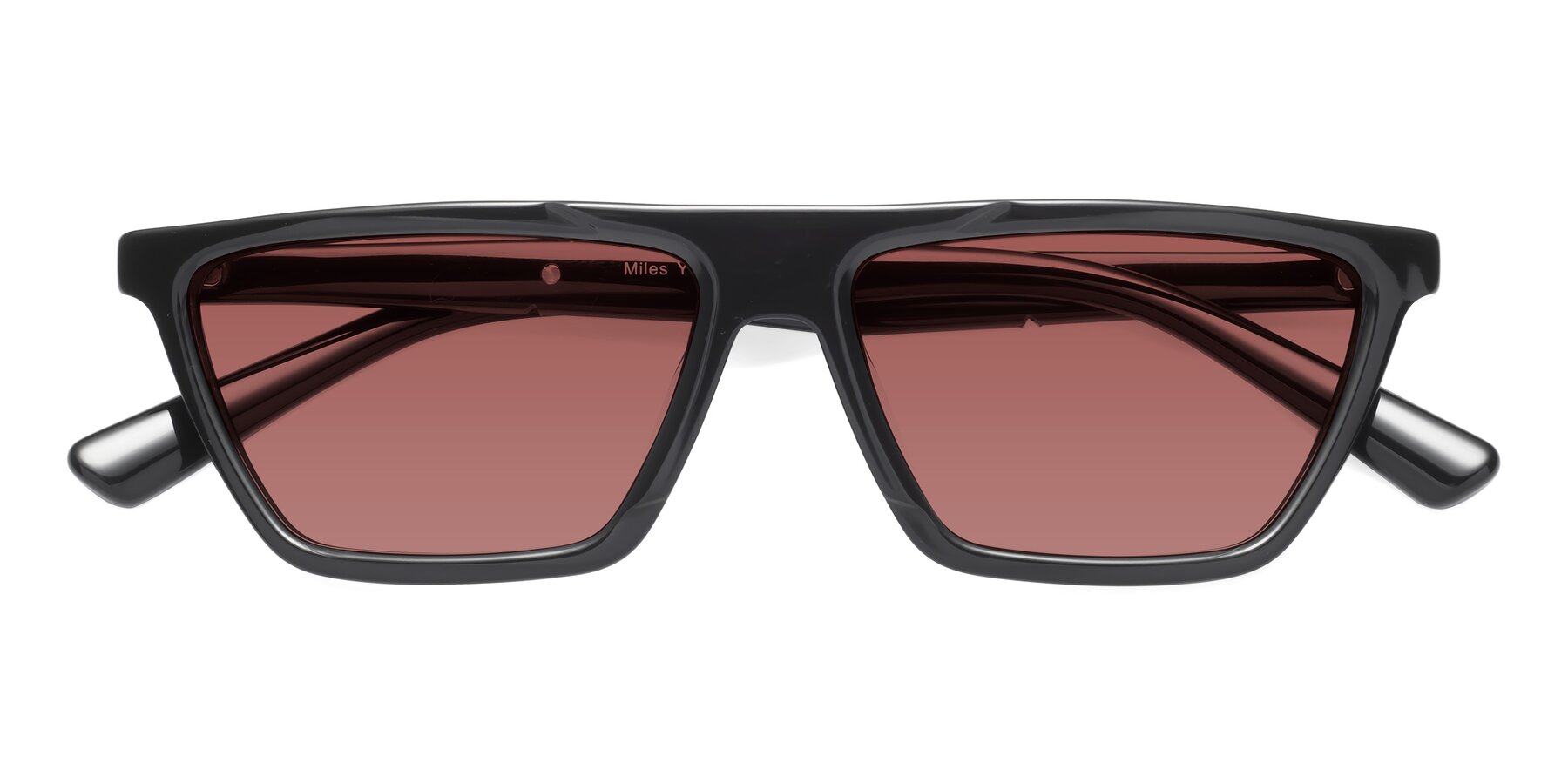 Folded Front of Miles in Black with Garnet Tinted Lenses