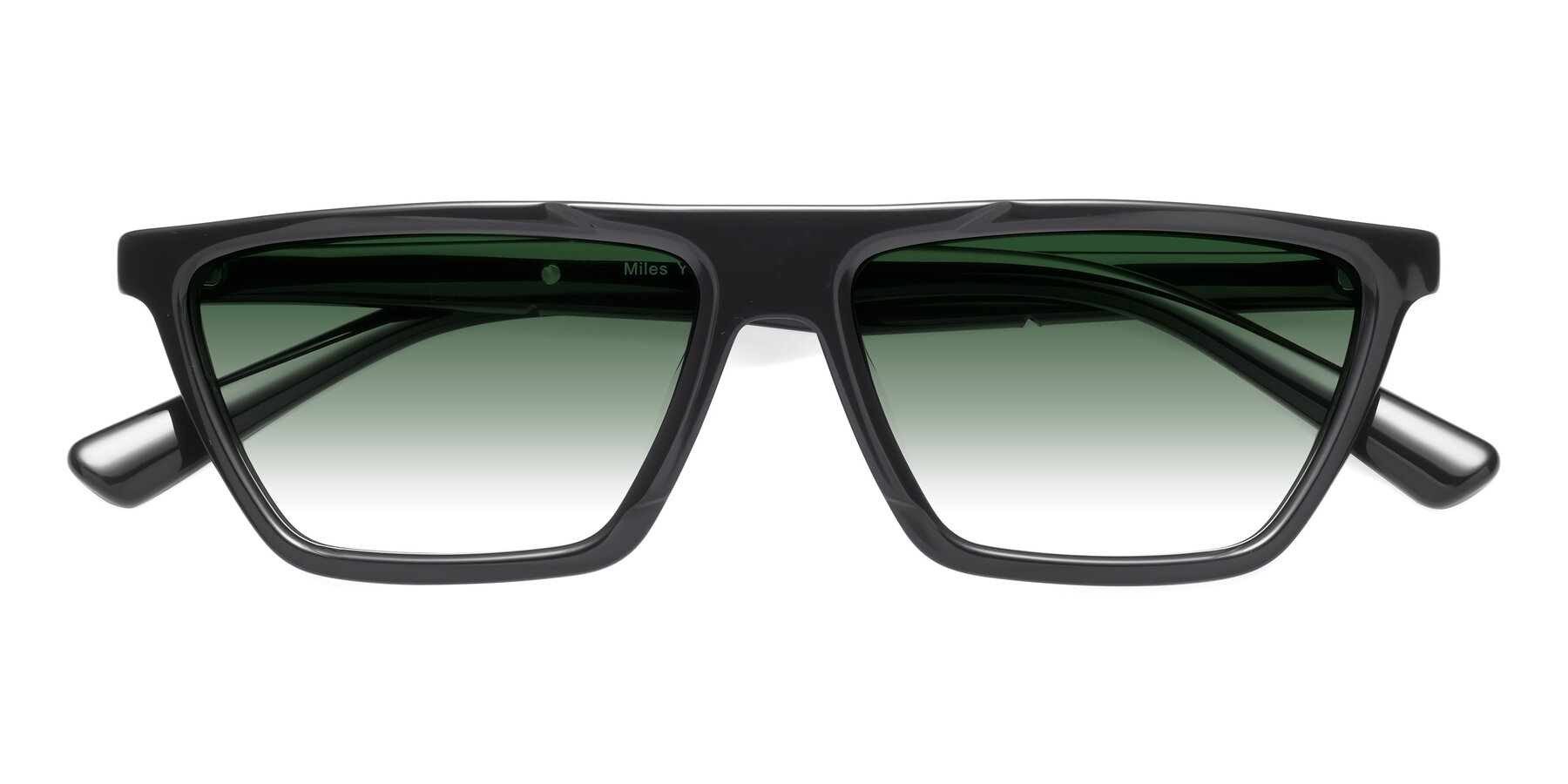 Folded Front of Miles in Black with Green Gradient Lenses