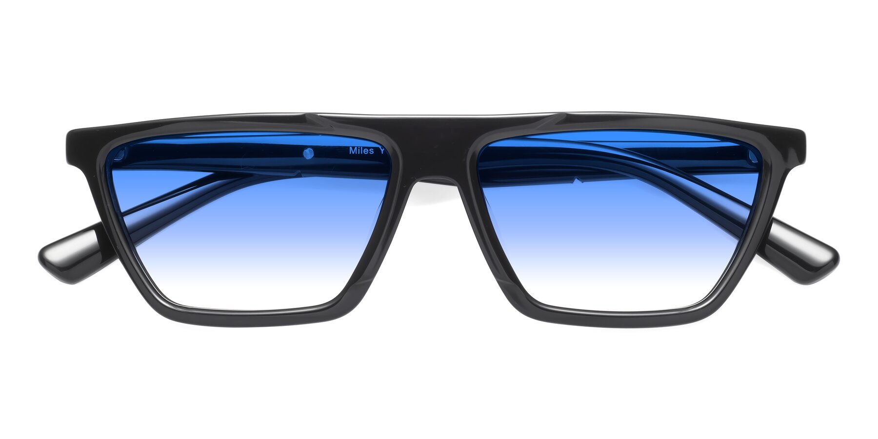Folded Front of Miles in Black with Blue Gradient Lenses