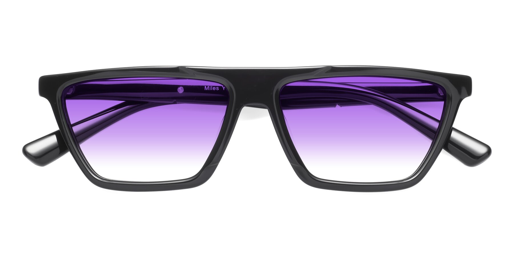 Folded Front of Miles in Black with Purple Gradient Lenses