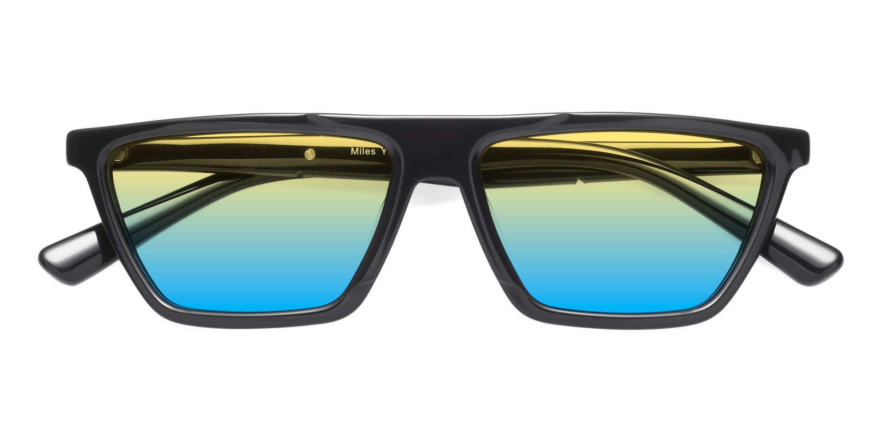 Folded Front of Miles in Black with Yellow / Blue Gradient Lenses