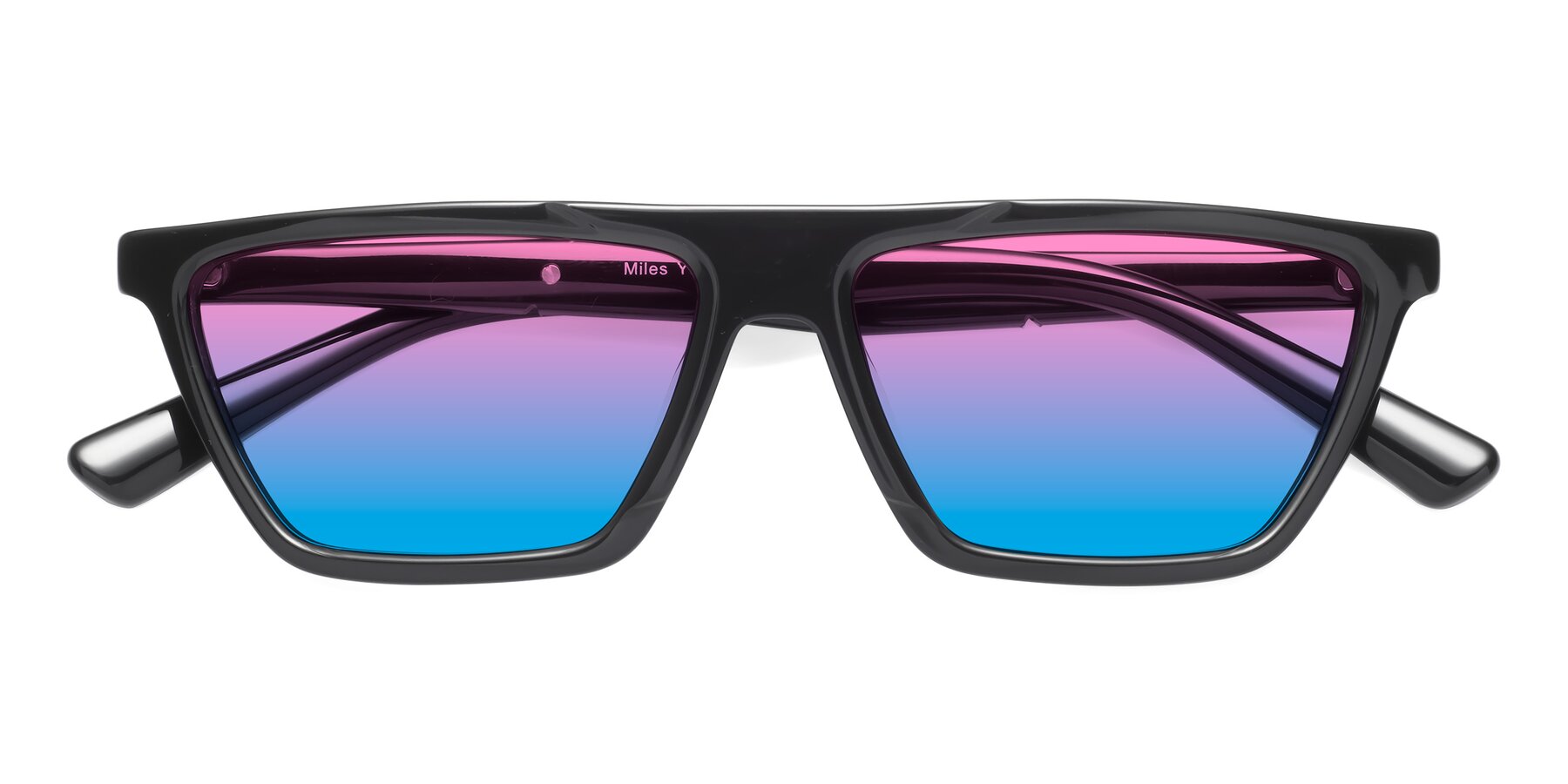 Folded Front of Miles in Black with Pink / Blue Gradient Lenses