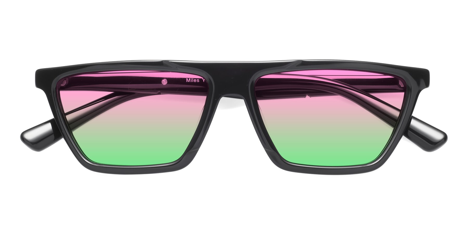 Folded Front of Miles in Black with Pink / Green Gradient Lenses