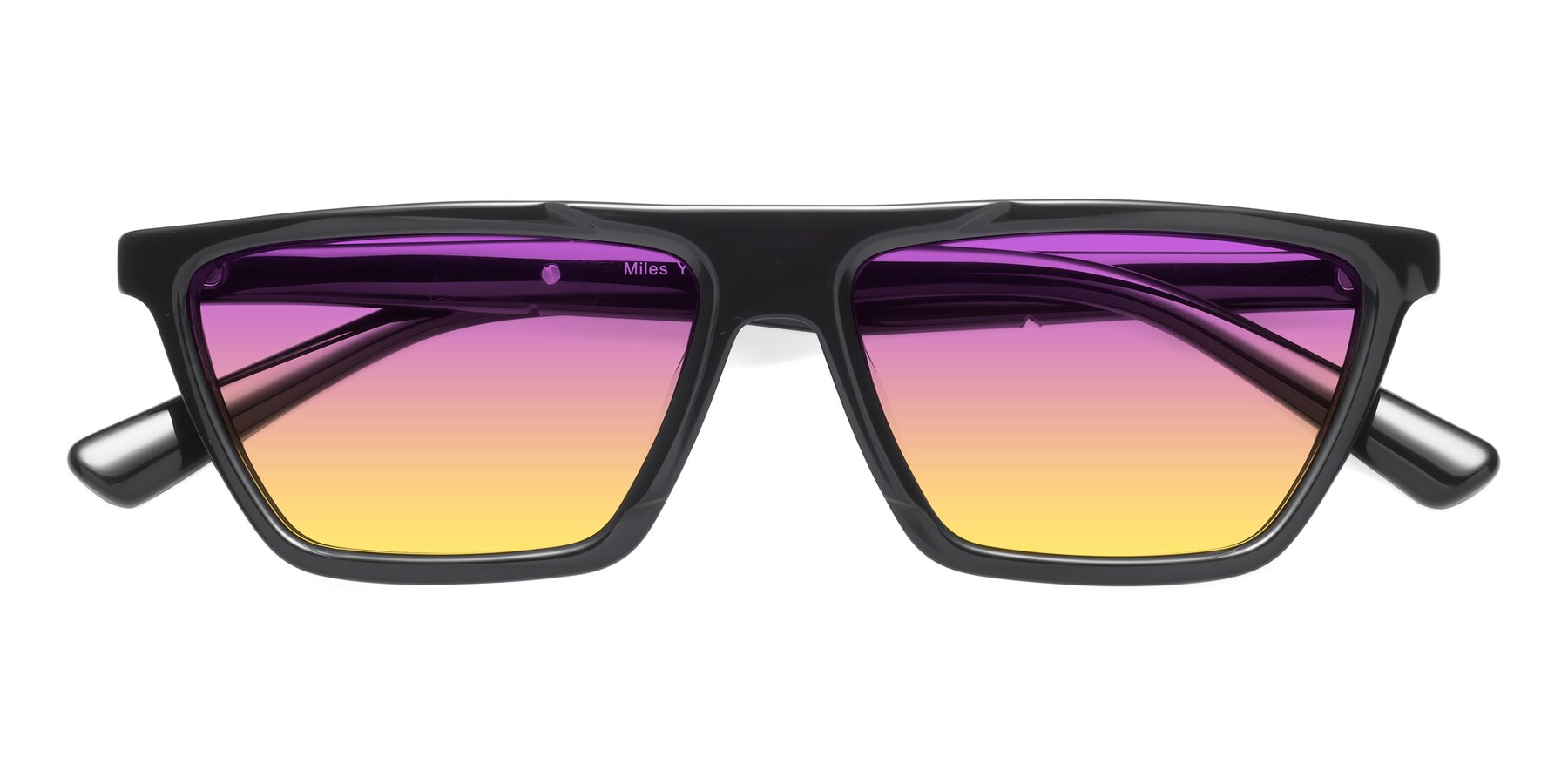 Folded Front of Miles in Black with Purple / Yellow Gradient Lenses