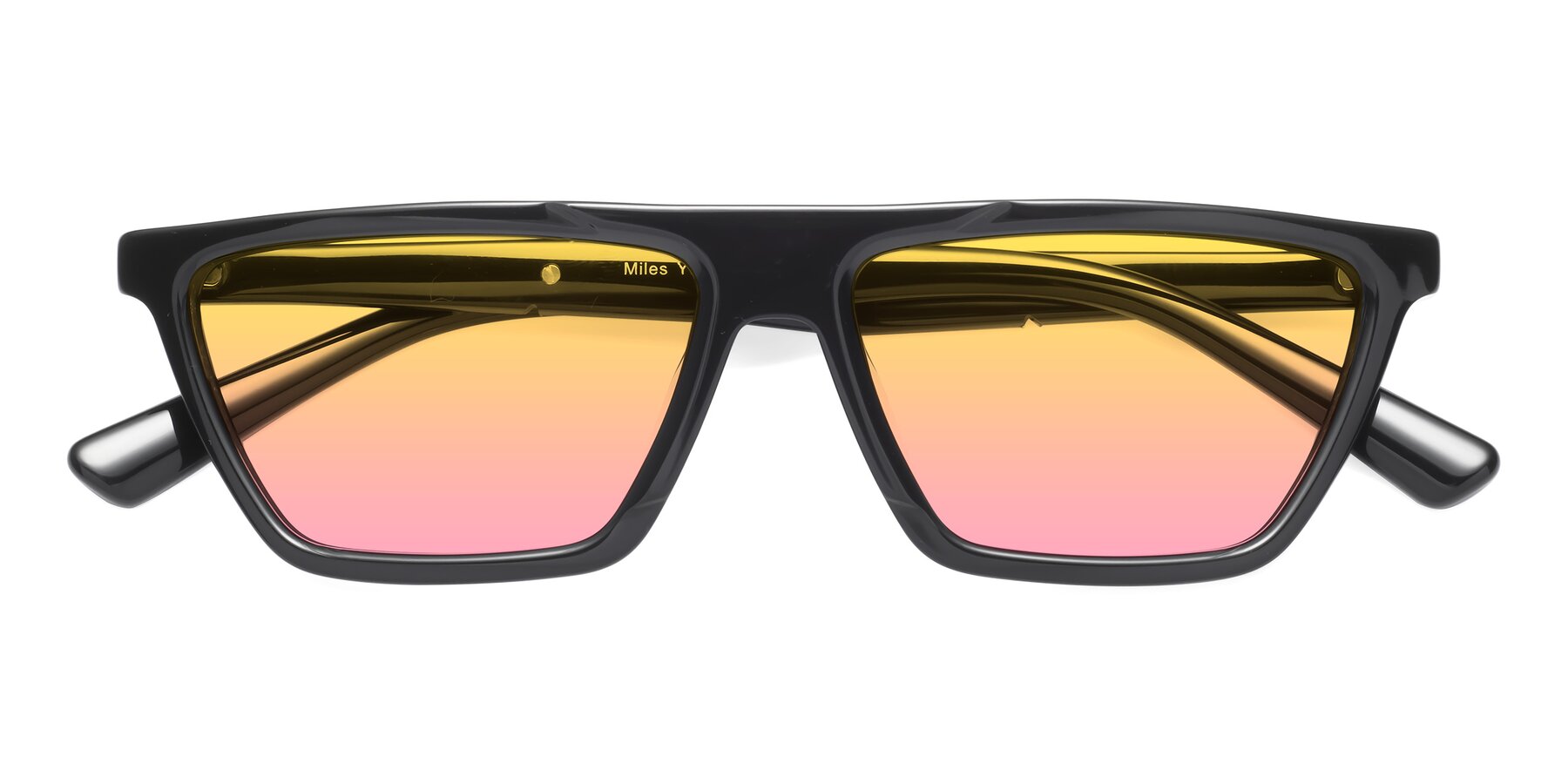 Folded Front of Miles in Black with Yellow / Pink Gradient Lenses
