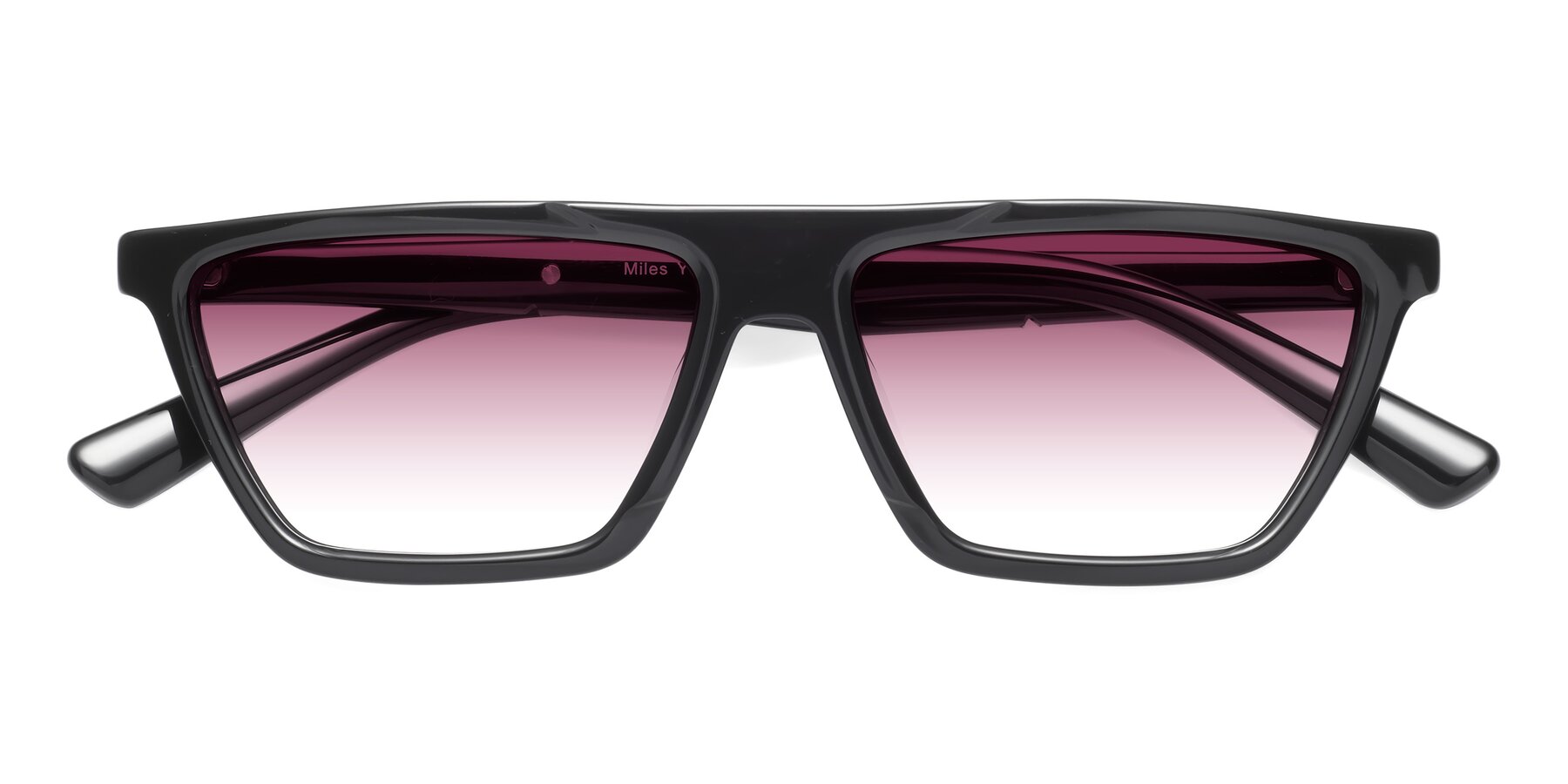 Folded Front of Miles in Black with Wine Gradient Lenses