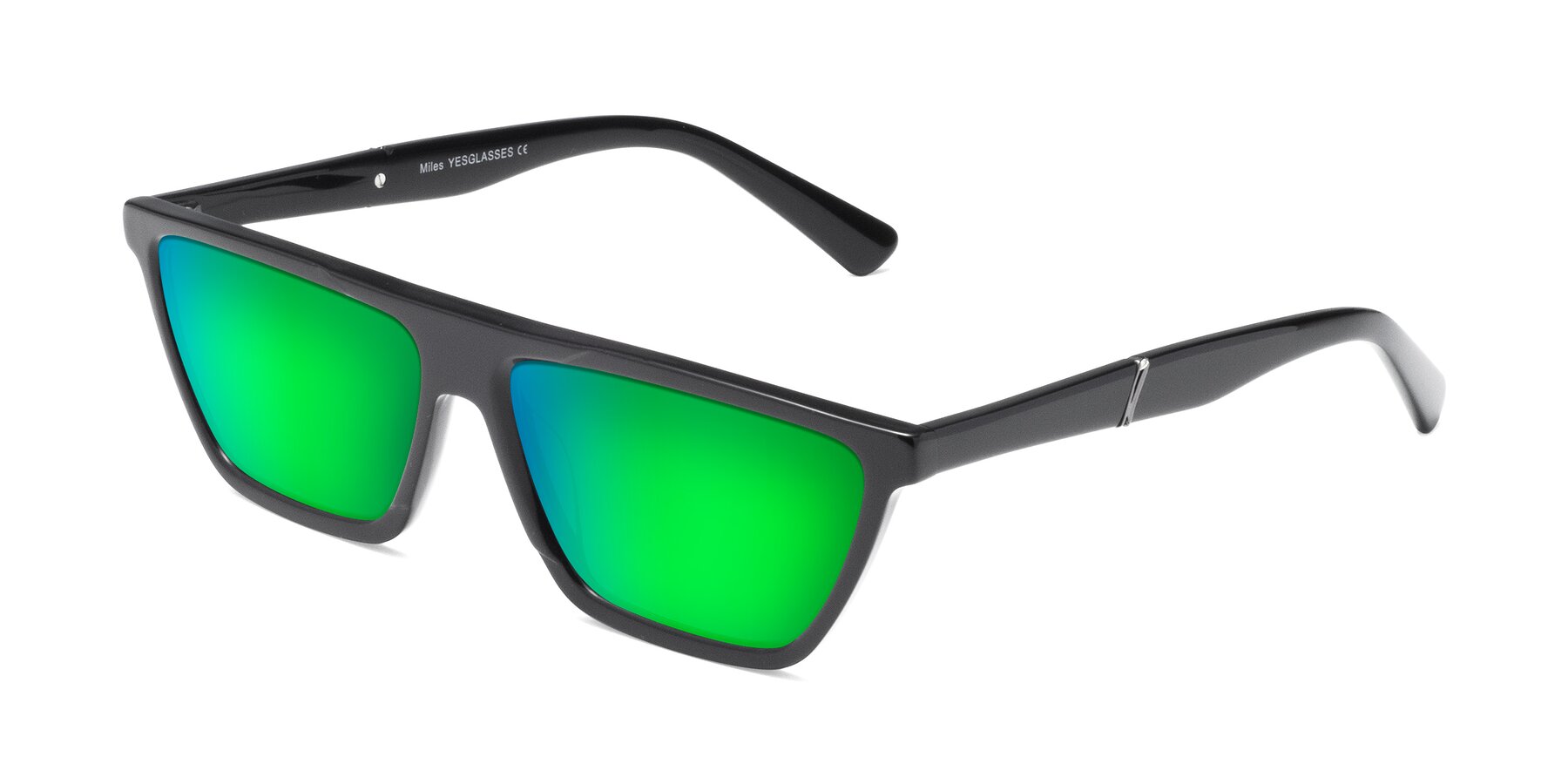 Angle of Miles in Black with Green Mirrored Lenses