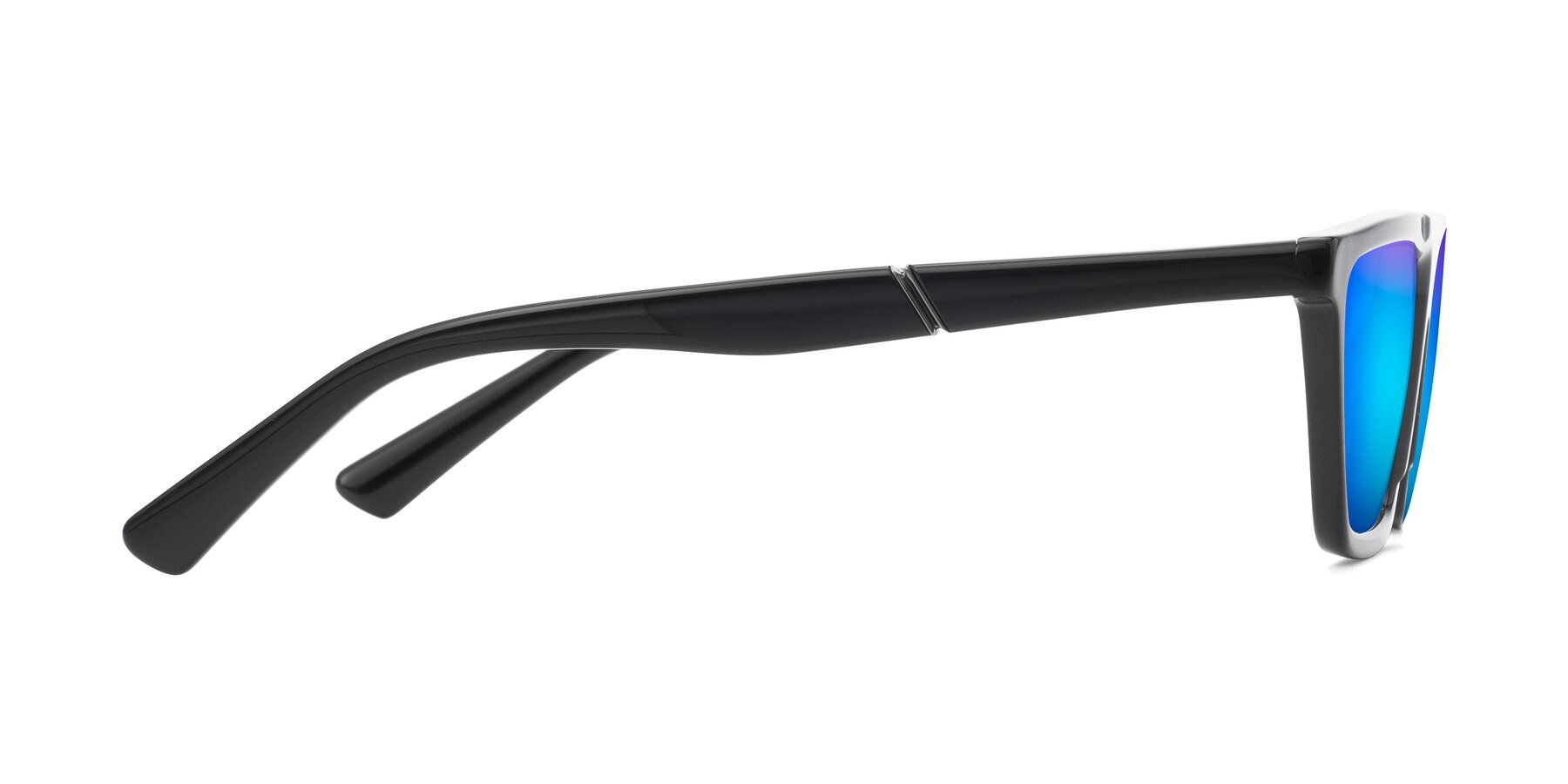 Side of Miles in Black with Blue Mirrored Lenses