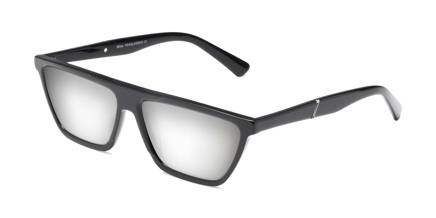 Angle of Miles in Black with Silver Mirrored Lenses