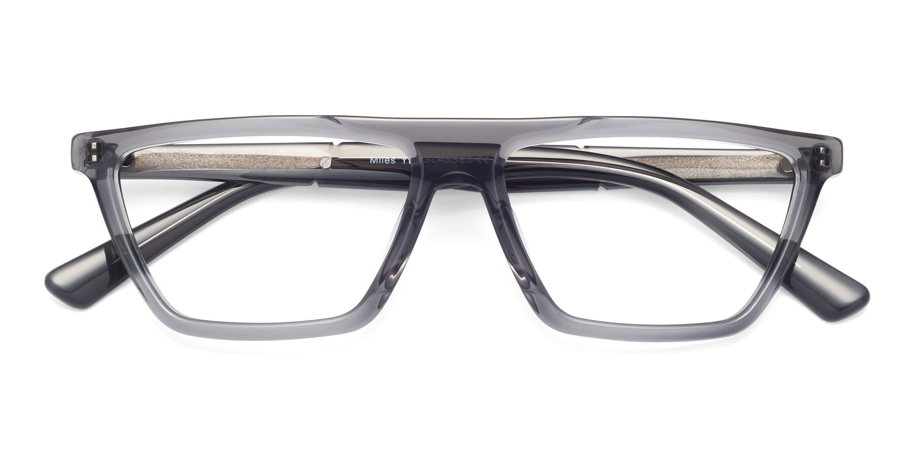 Folded Front of Miles in Translucent Gray with Clear Eyeglass Lenses