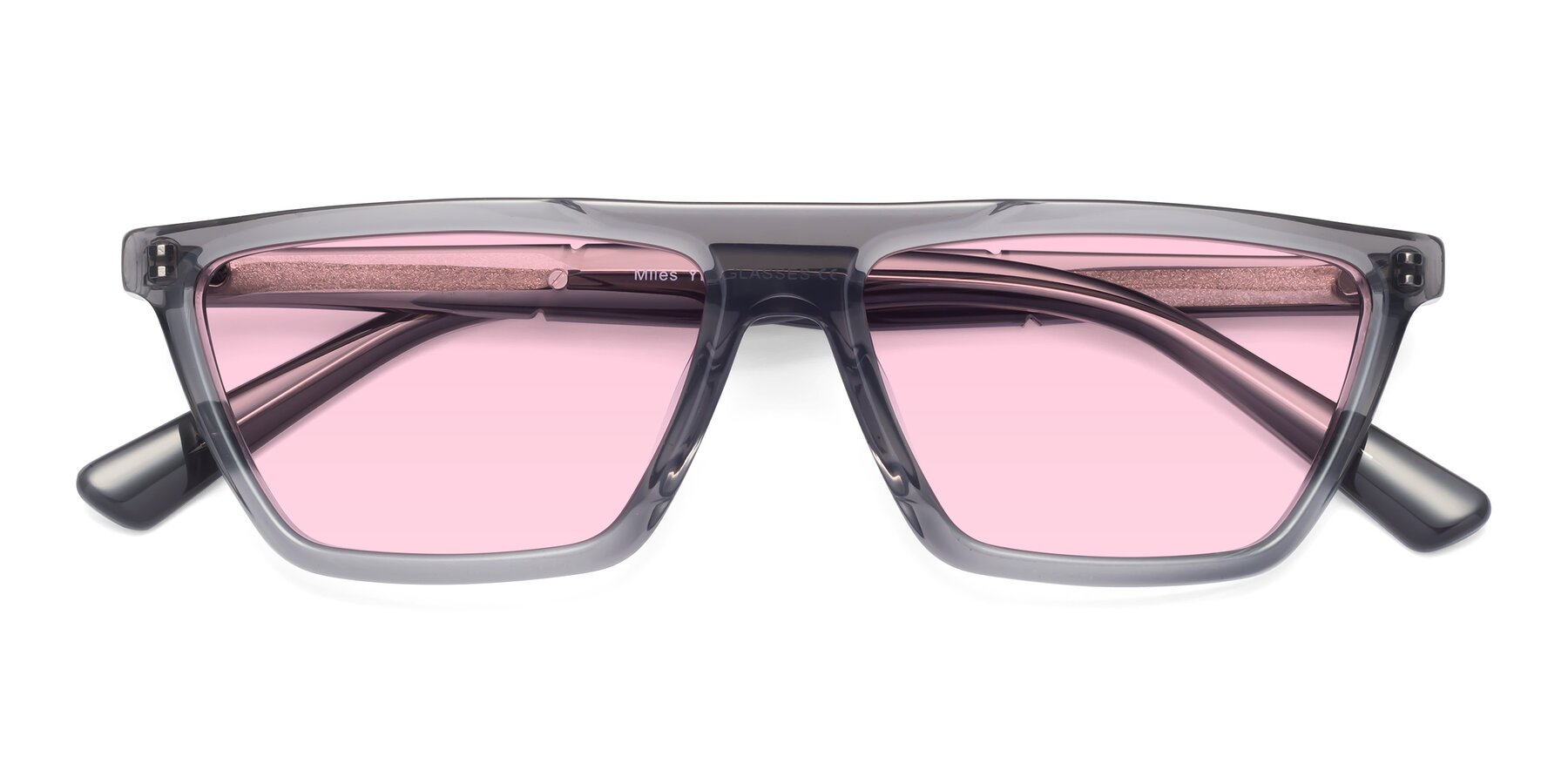 Folded Front of Miles in Translucent Gray with Light Pink Tinted Lenses