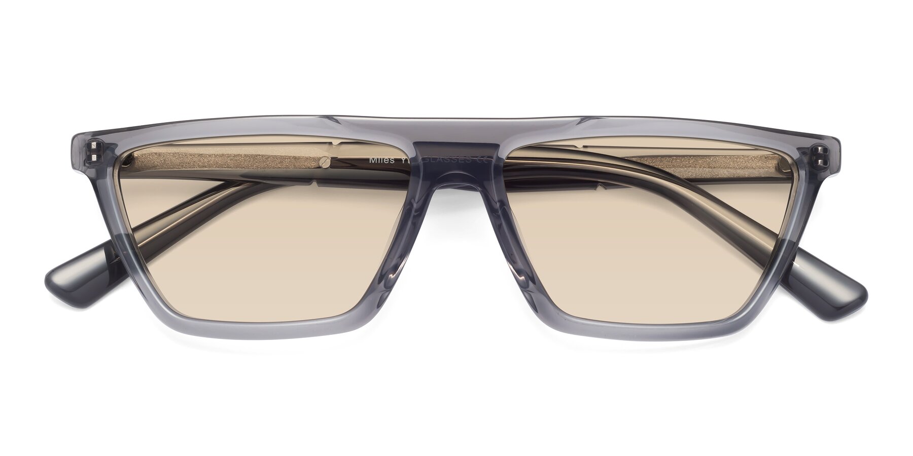 Folded Front of Miles in Translucent Gray with Light Brown Tinted Lenses