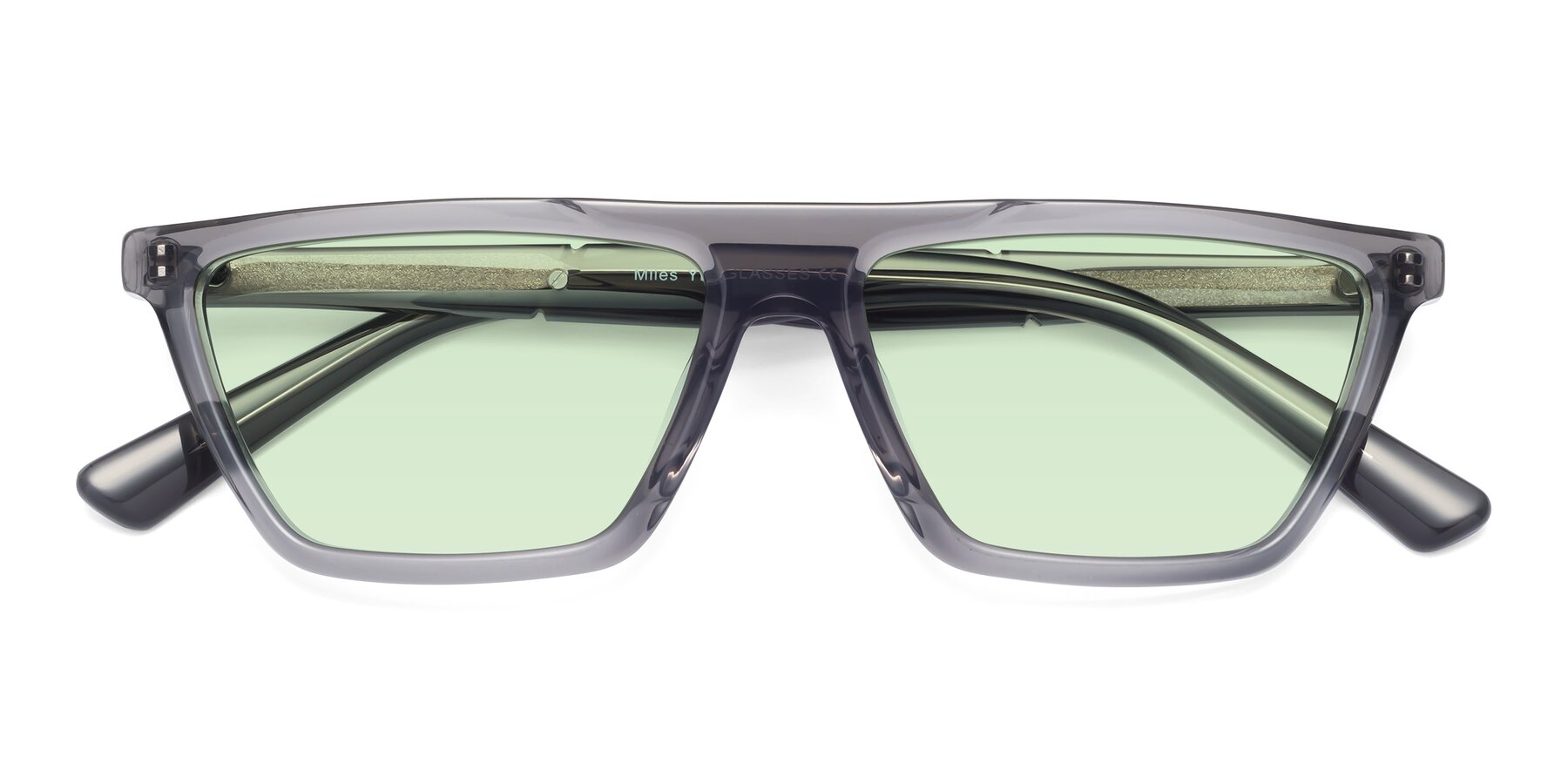 Folded Front of Miles in Translucent Gray with Light Green Tinted Lenses