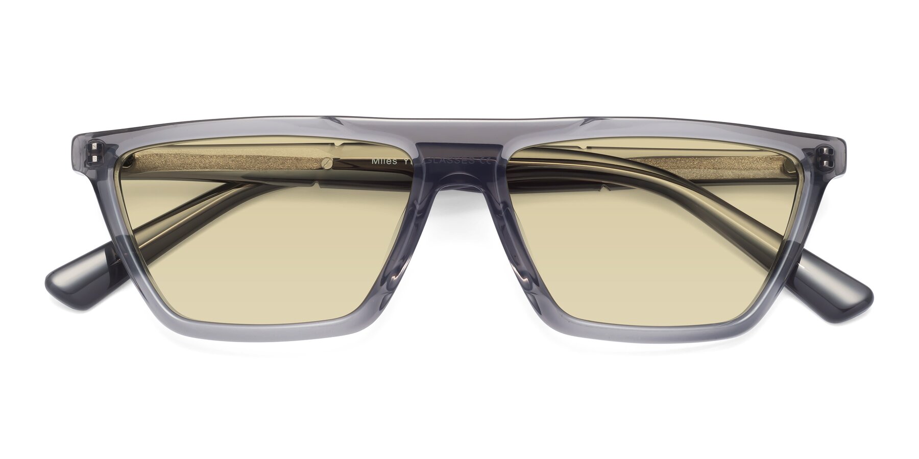 Folded Front of Miles in Translucent Gray with Light Champagne Tinted Lenses