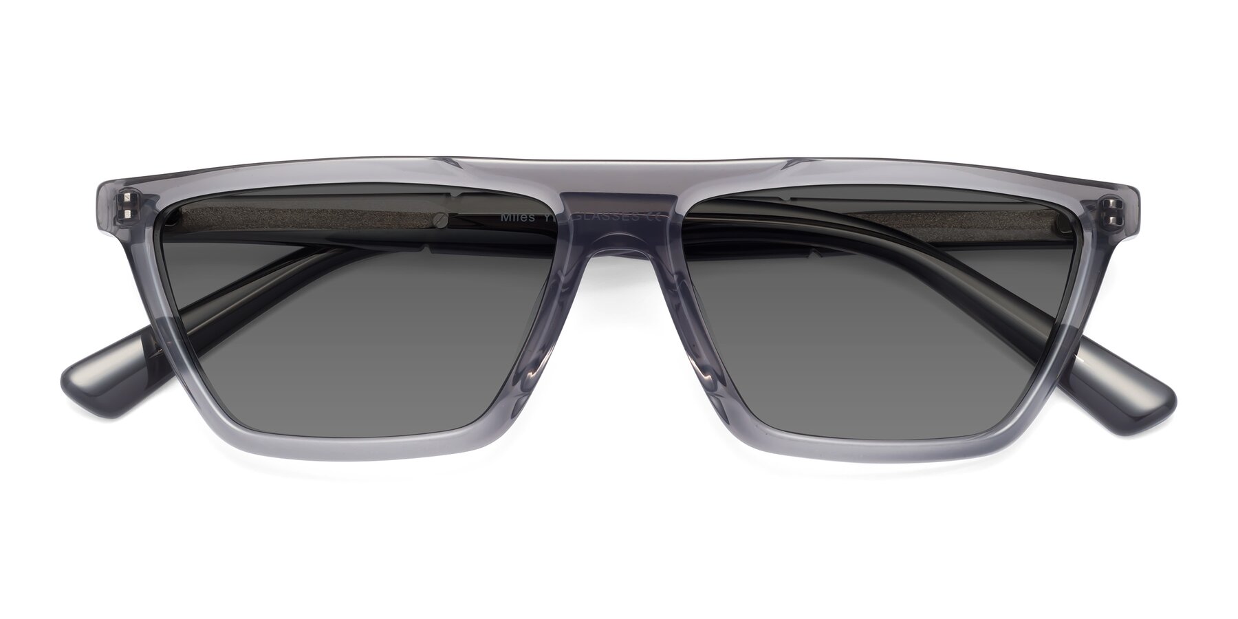 Folded Front of Miles in Translucent Gray with Medium Gray Tinted Lenses