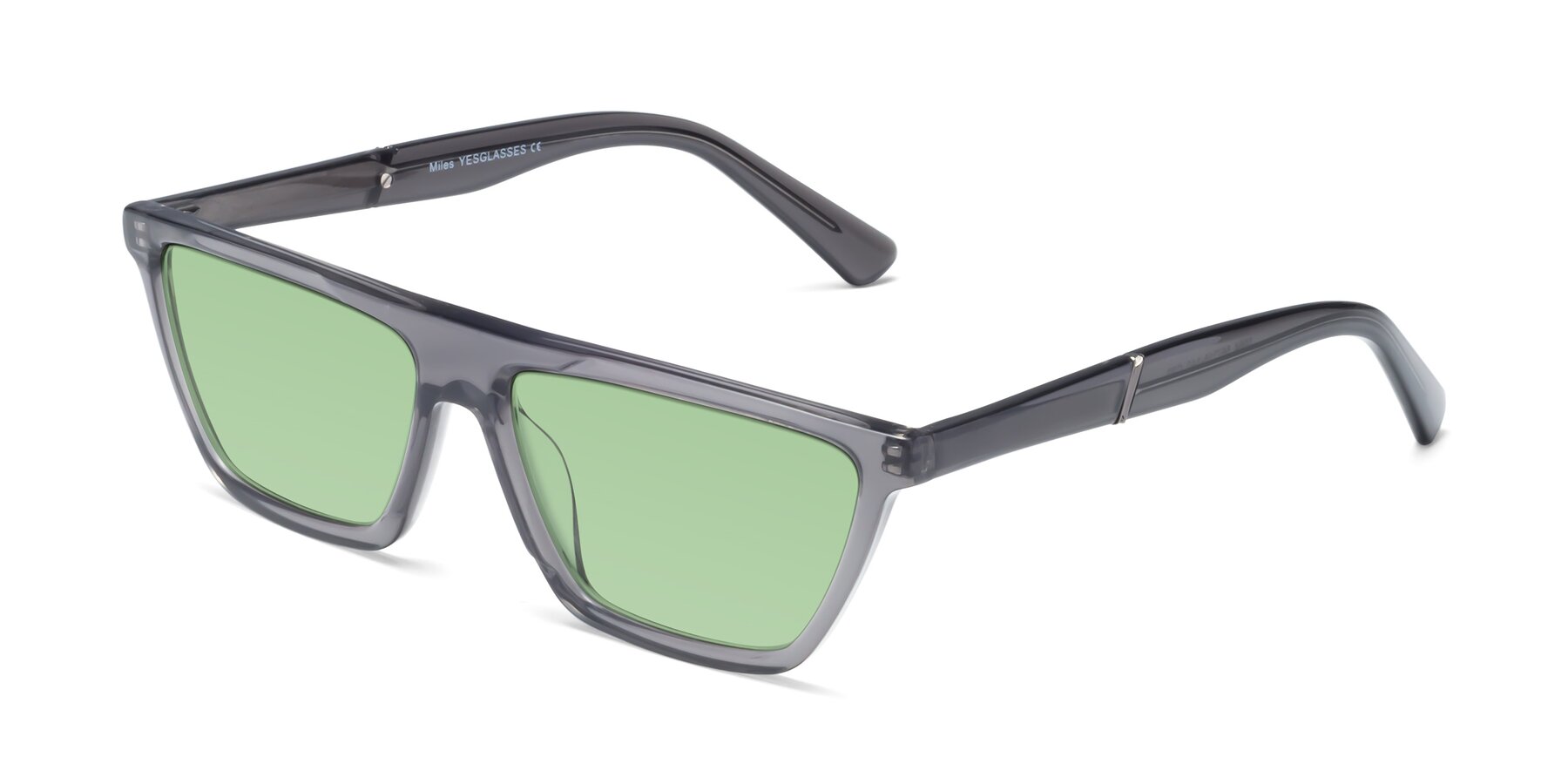 Angle of Miles in Translucent Gray with Medium Green Tinted Lenses