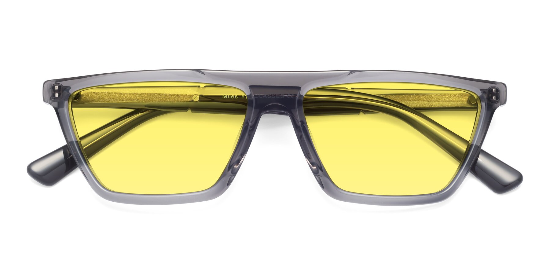 Folded Front of Miles in Translucent Gray with Medium Yellow Tinted Lenses