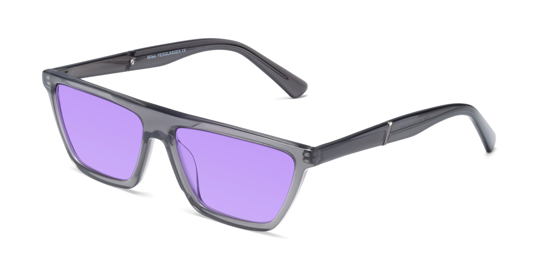 Angle of Miles in Translucent Gray with Medium Purple Tinted Lenses