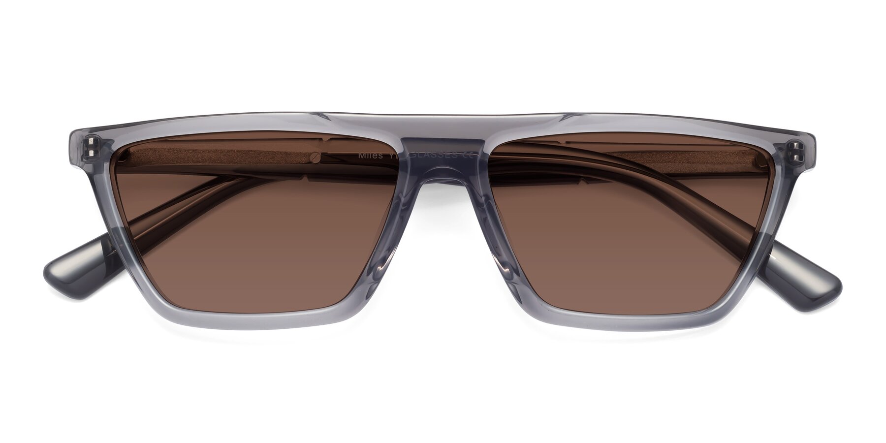 Folded Front of Miles in Translucent Gray with Brown Tinted Lenses