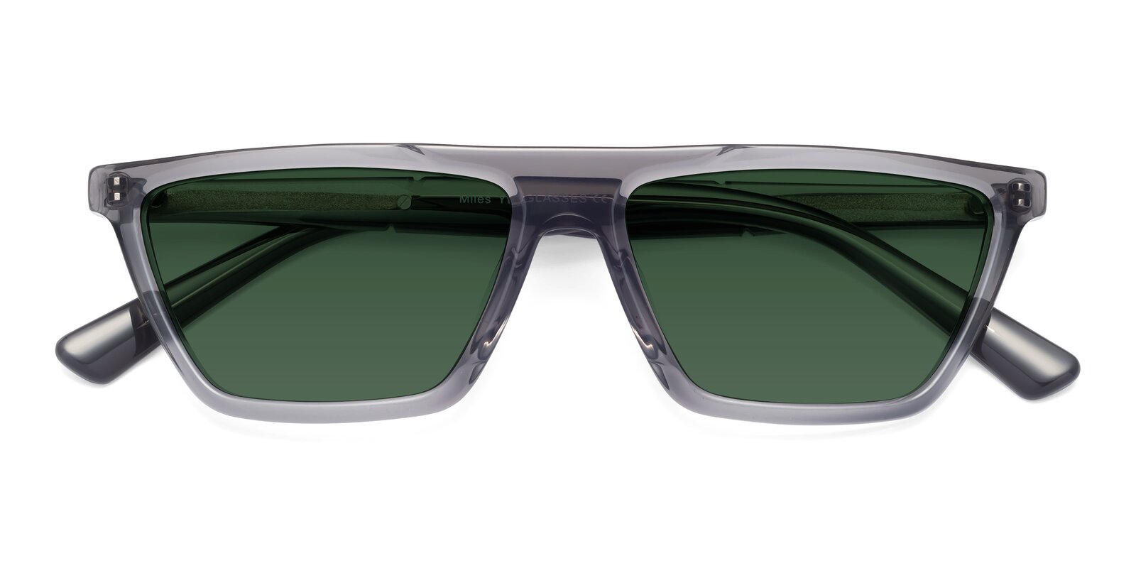 Translucent Gray Geek Chic Shield Geometric Tinted Sunglasses With Green Sunwear Lenses Miles 4624