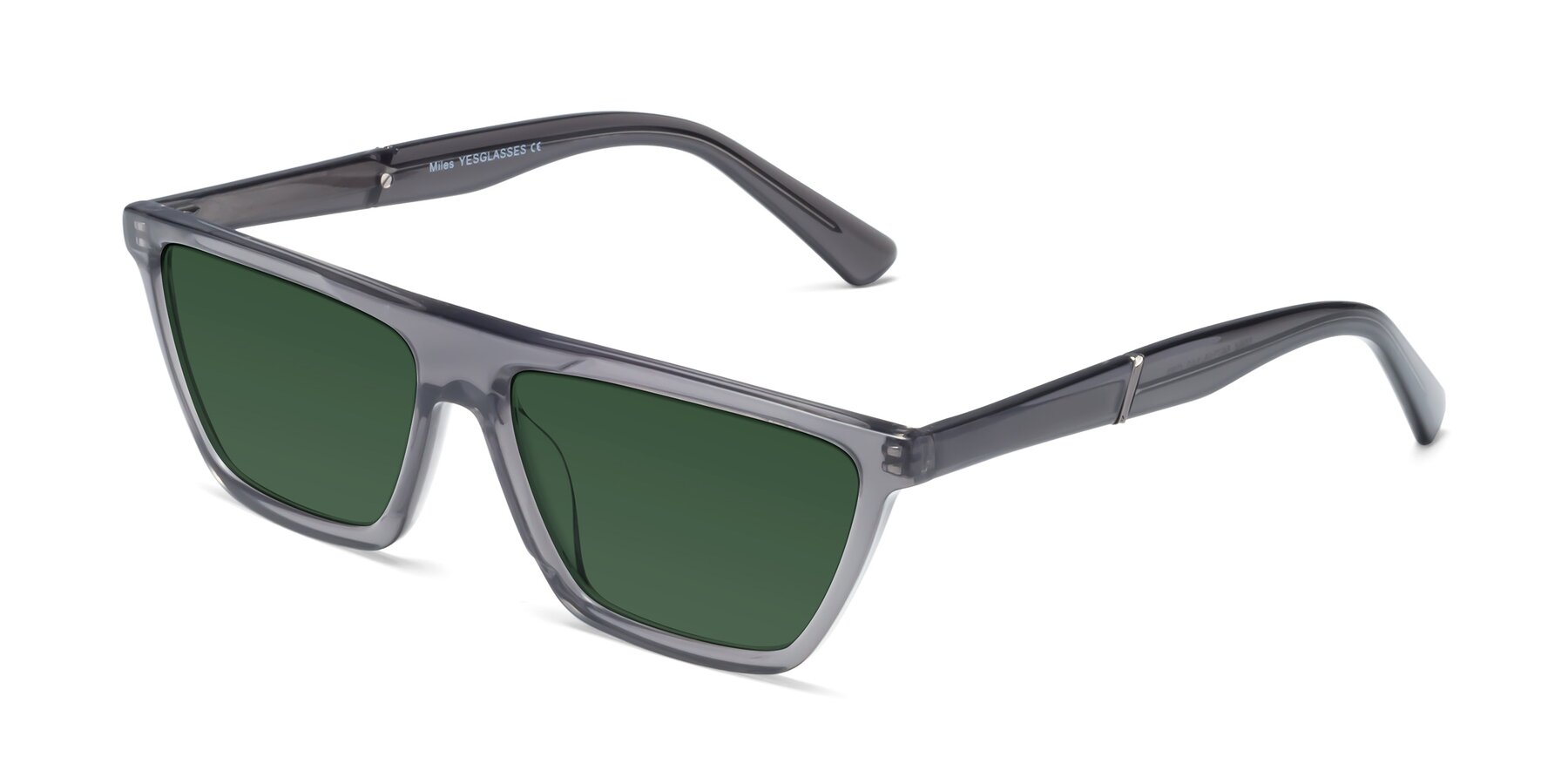 Angle of Miles in Translucent Gray with Green Tinted Lenses