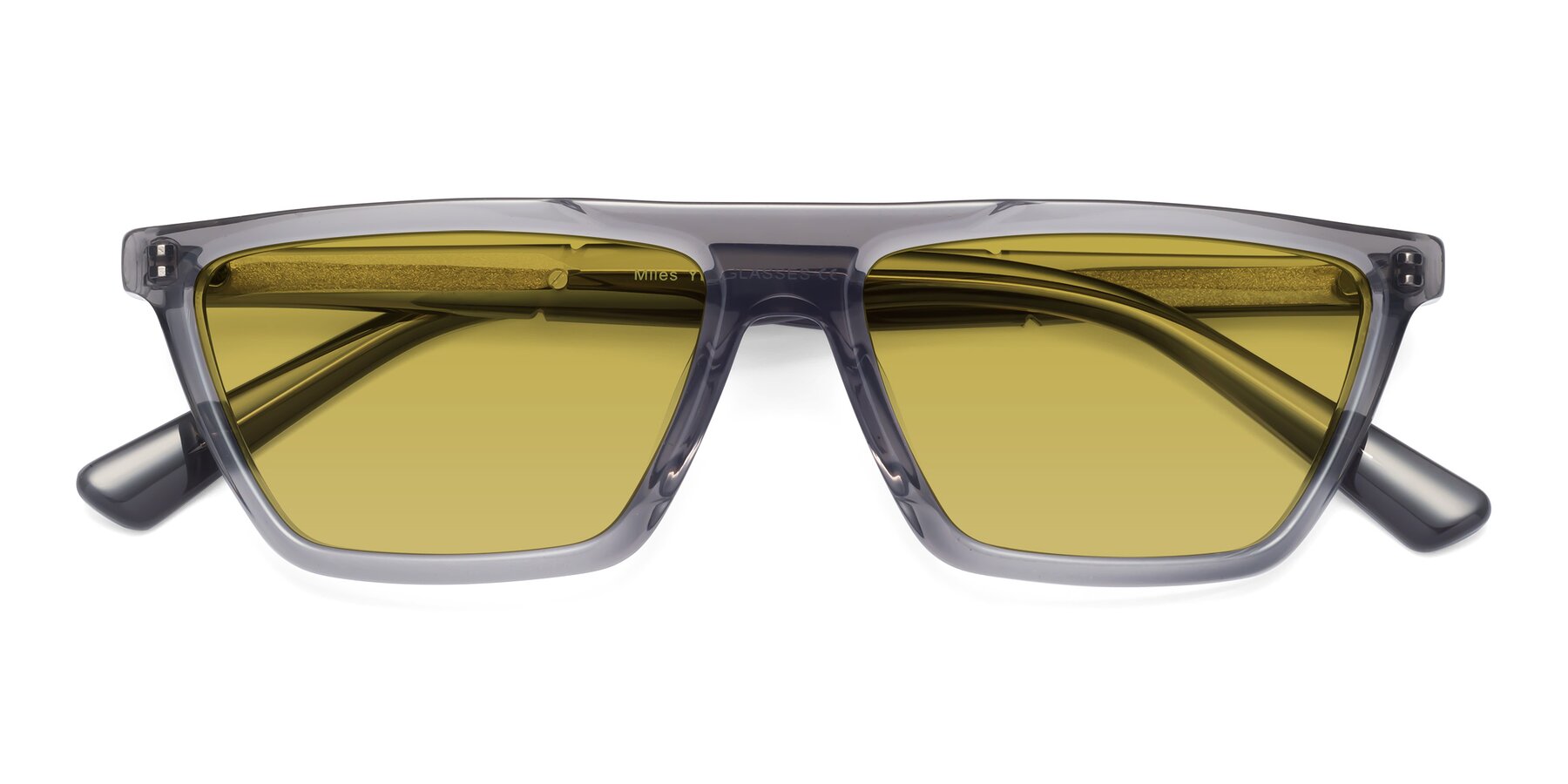 Folded Front of Miles in Translucent Gray with Champagne Tinted Lenses