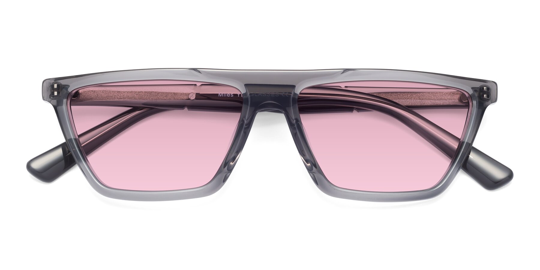 Folded Front of Miles in Translucent Gray with Light Wine Tinted Lenses