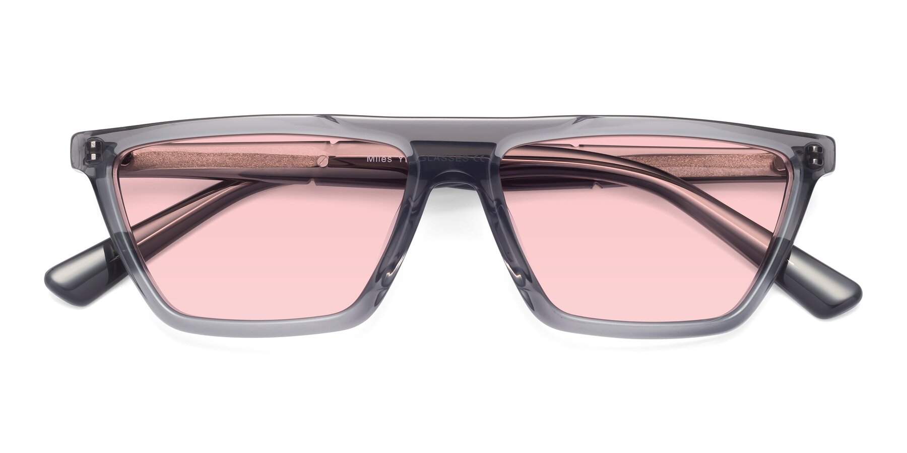 Folded Front of Miles in Translucent Gray with Light Garnet Tinted Lenses