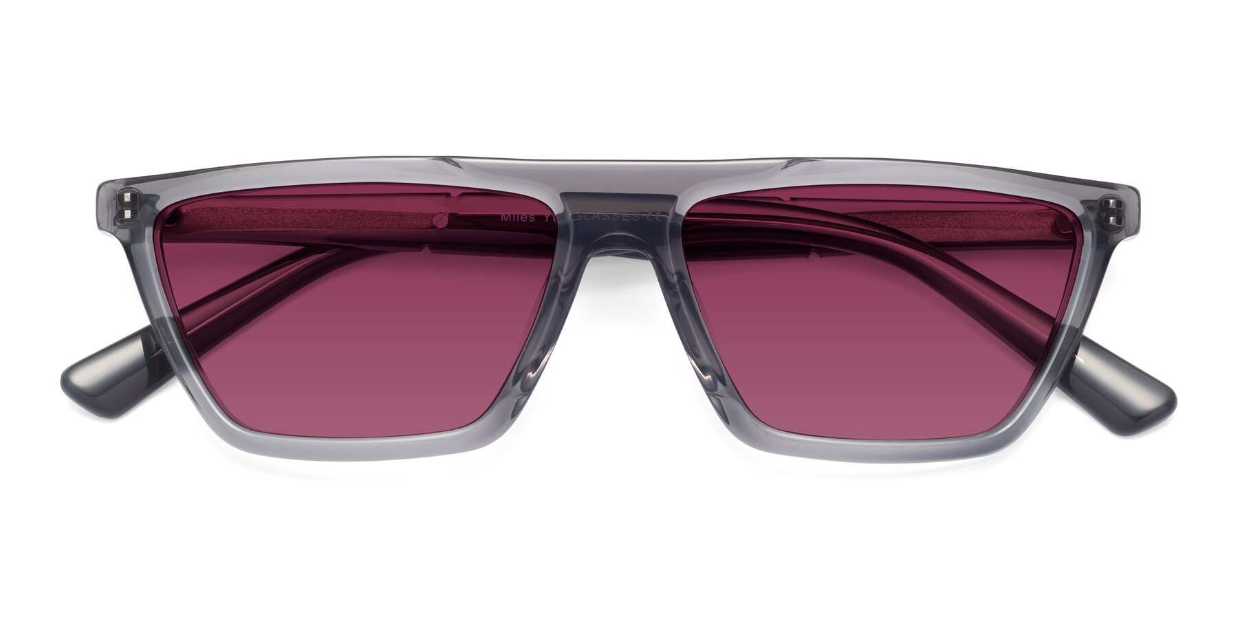 Folded Front of Miles in Translucent Gray with Wine Tinted Lenses