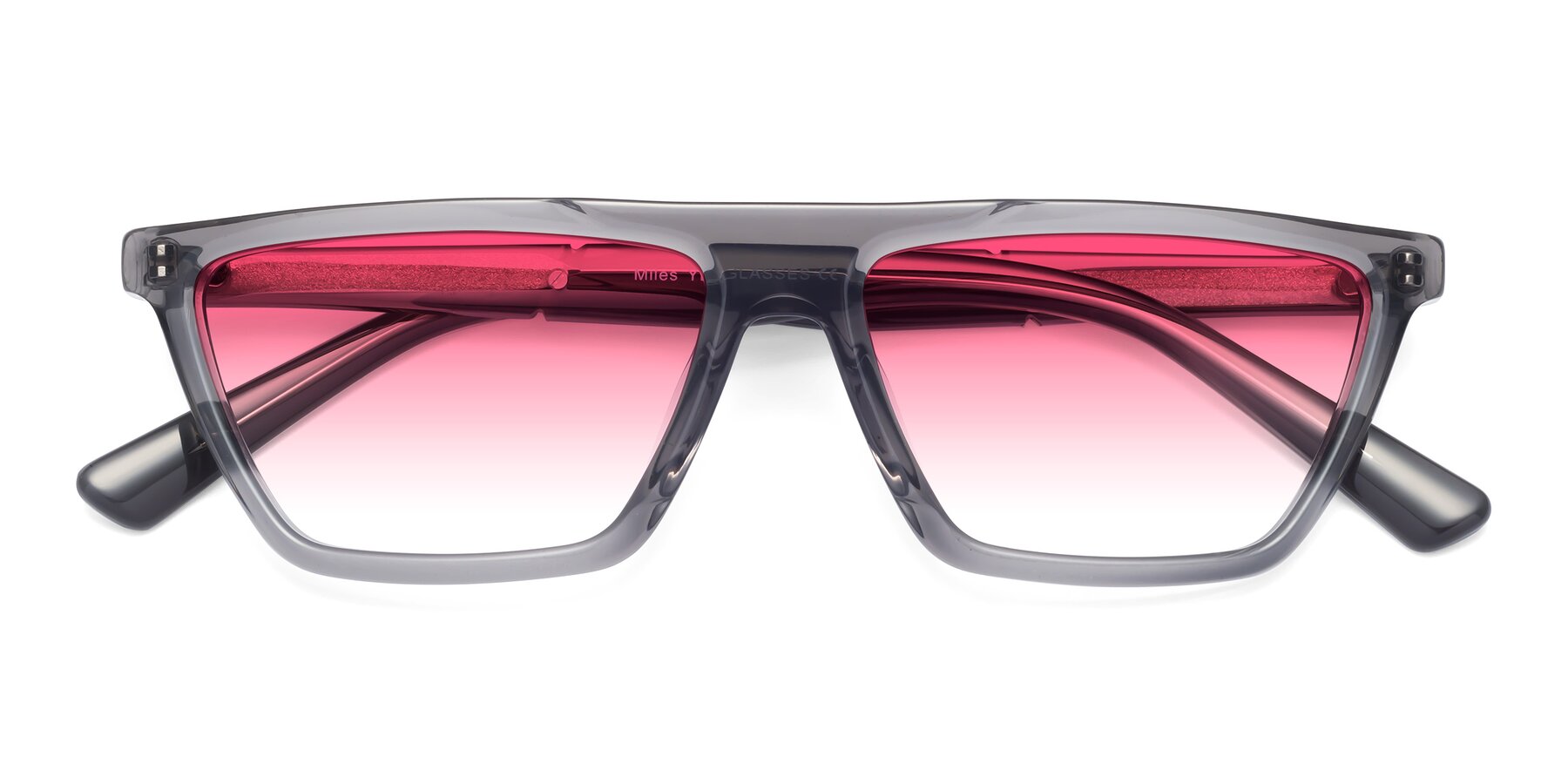 Folded Front of Miles in Translucent Gray with Pink Gradient Lenses