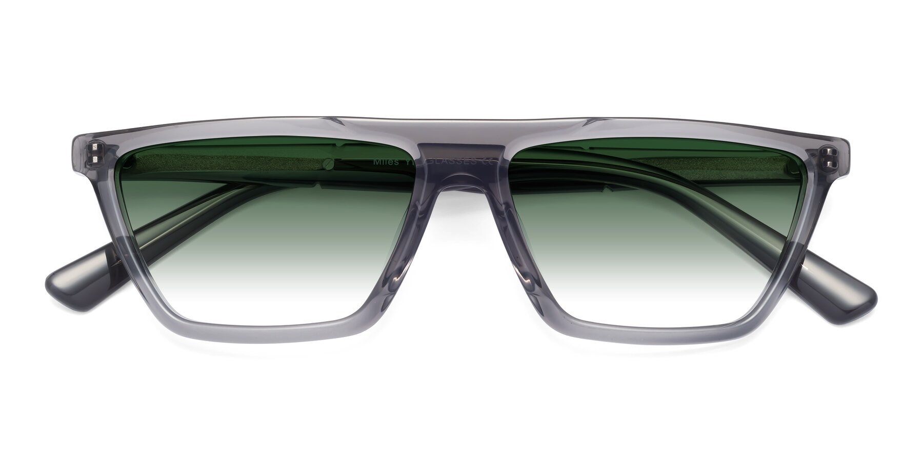 Folded Front of Miles in Translucent Gray with Green Gradient Lenses