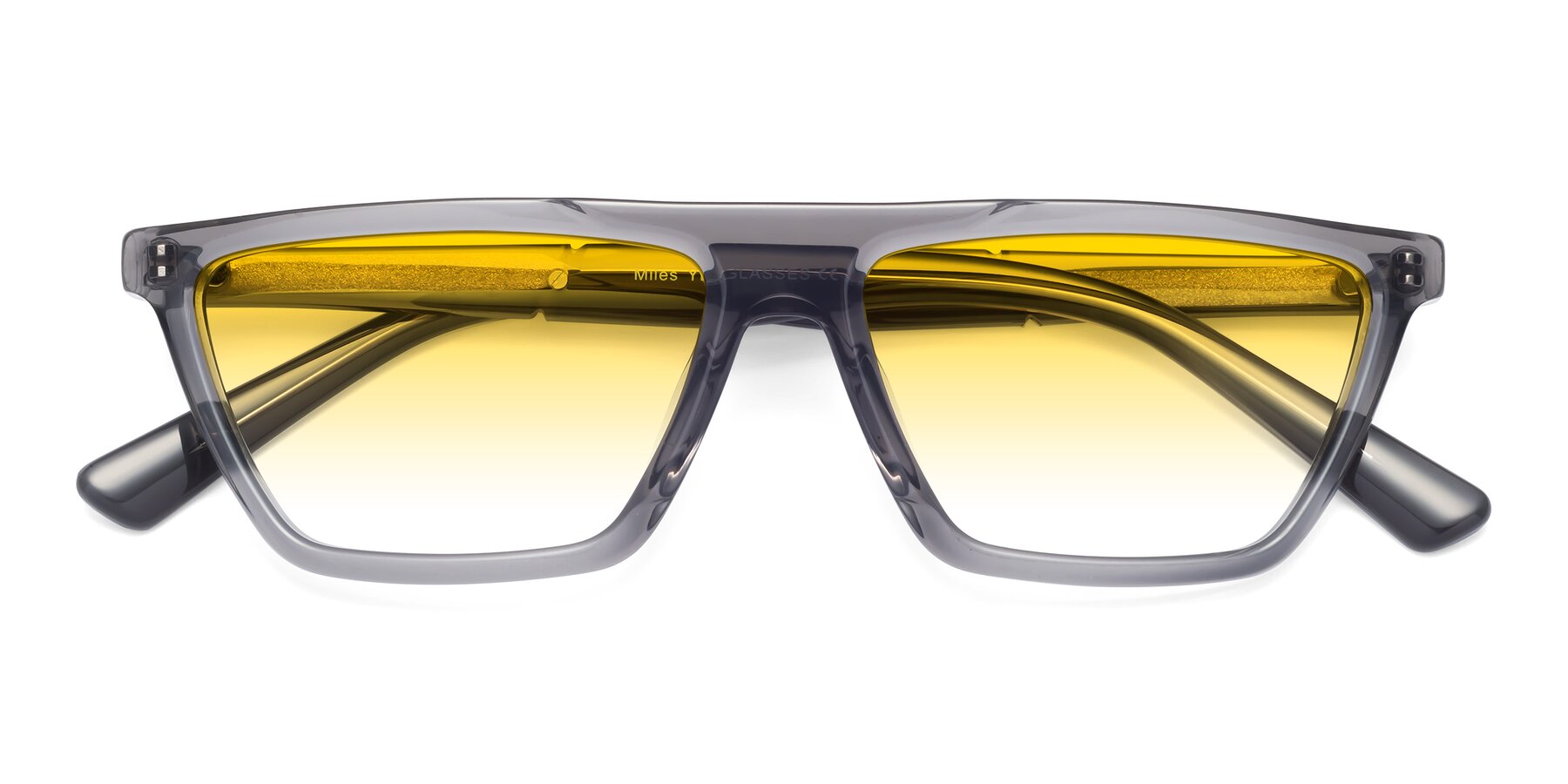 Folded Front of Miles in Translucent Gray with Yellow Gradient Lenses