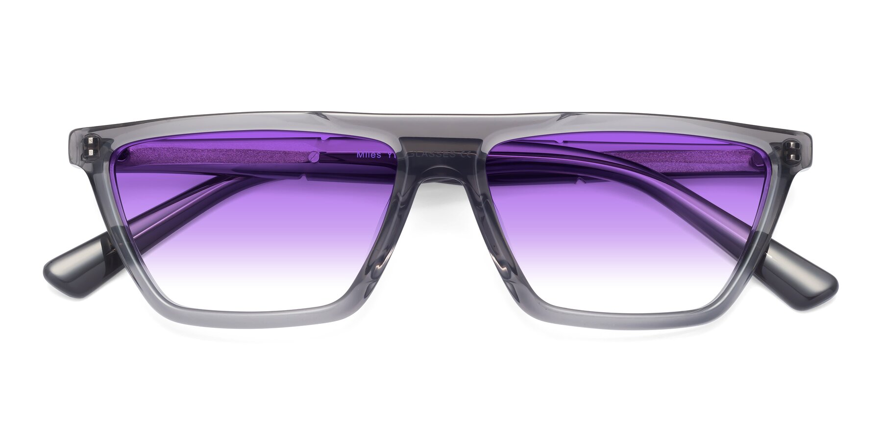 Folded Front of Miles in Translucent Gray with Purple Gradient Lenses