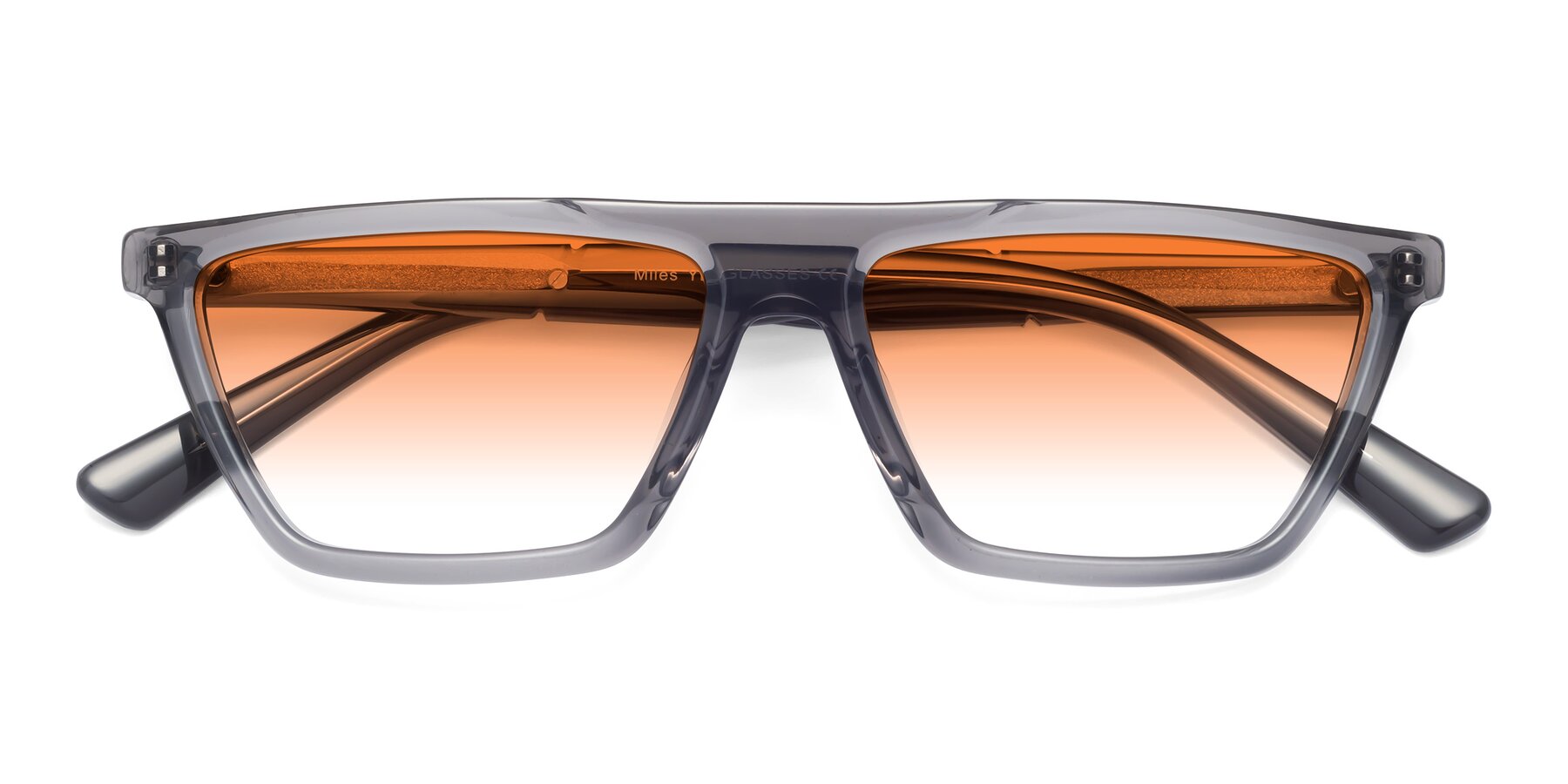 Folded Front of Miles in Translucent Gray with Orange Gradient Lenses