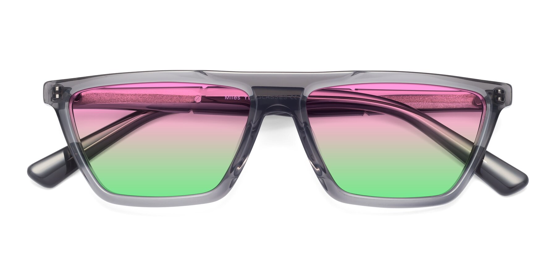 Folded Front of Miles in Translucent Gray with Pink / Green Gradient Lenses