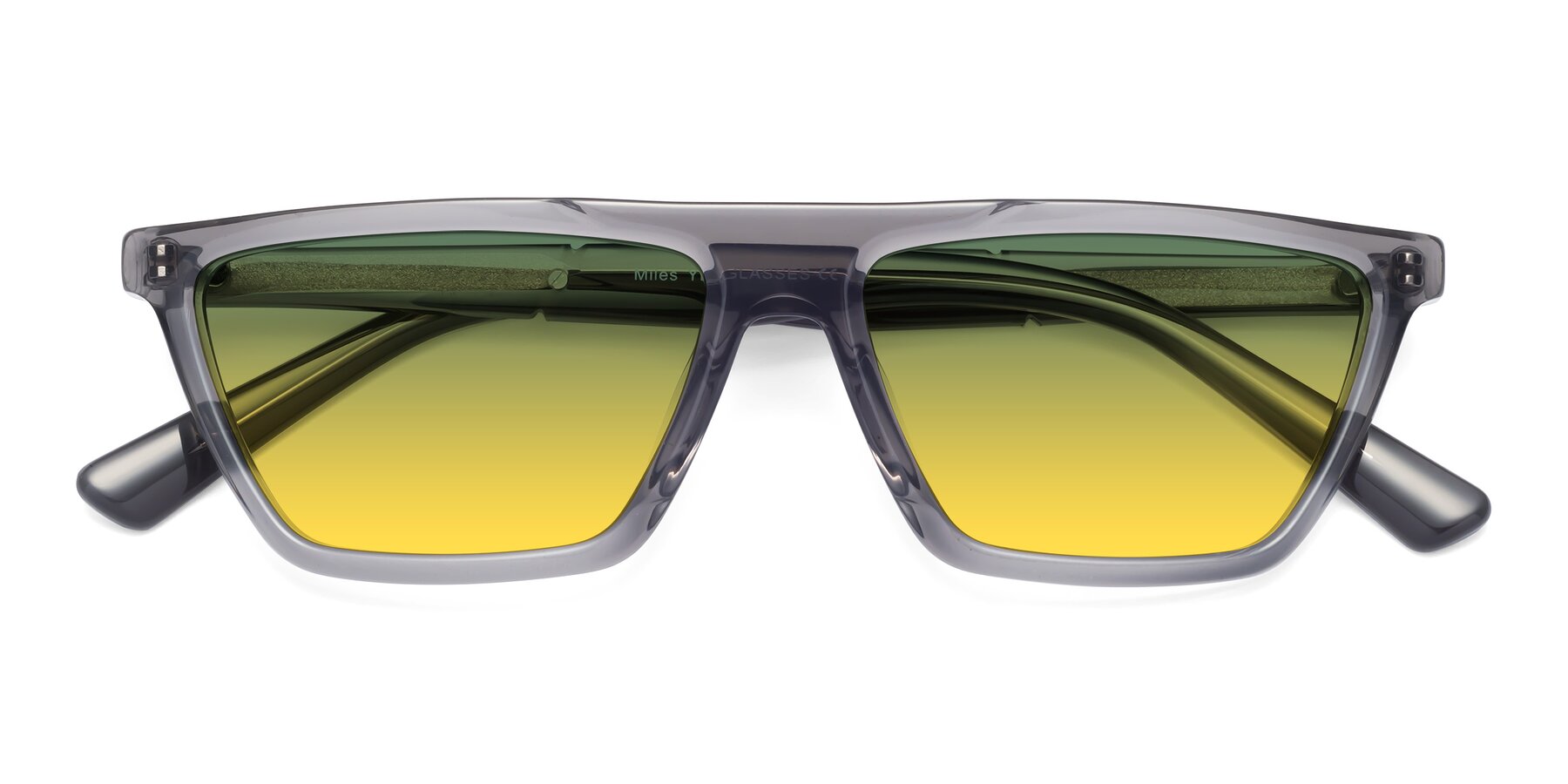 Folded Front of Miles in Translucent Gray with Green / Yellow Gradient Lenses