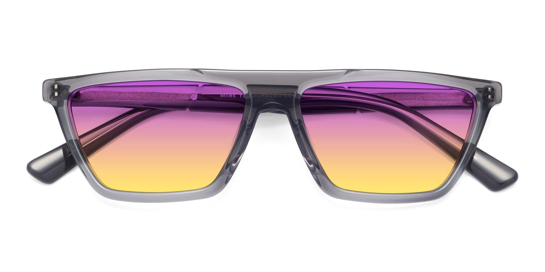 Folded Front of Miles in Translucent Gray with Purple / Yellow Gradient Lenses