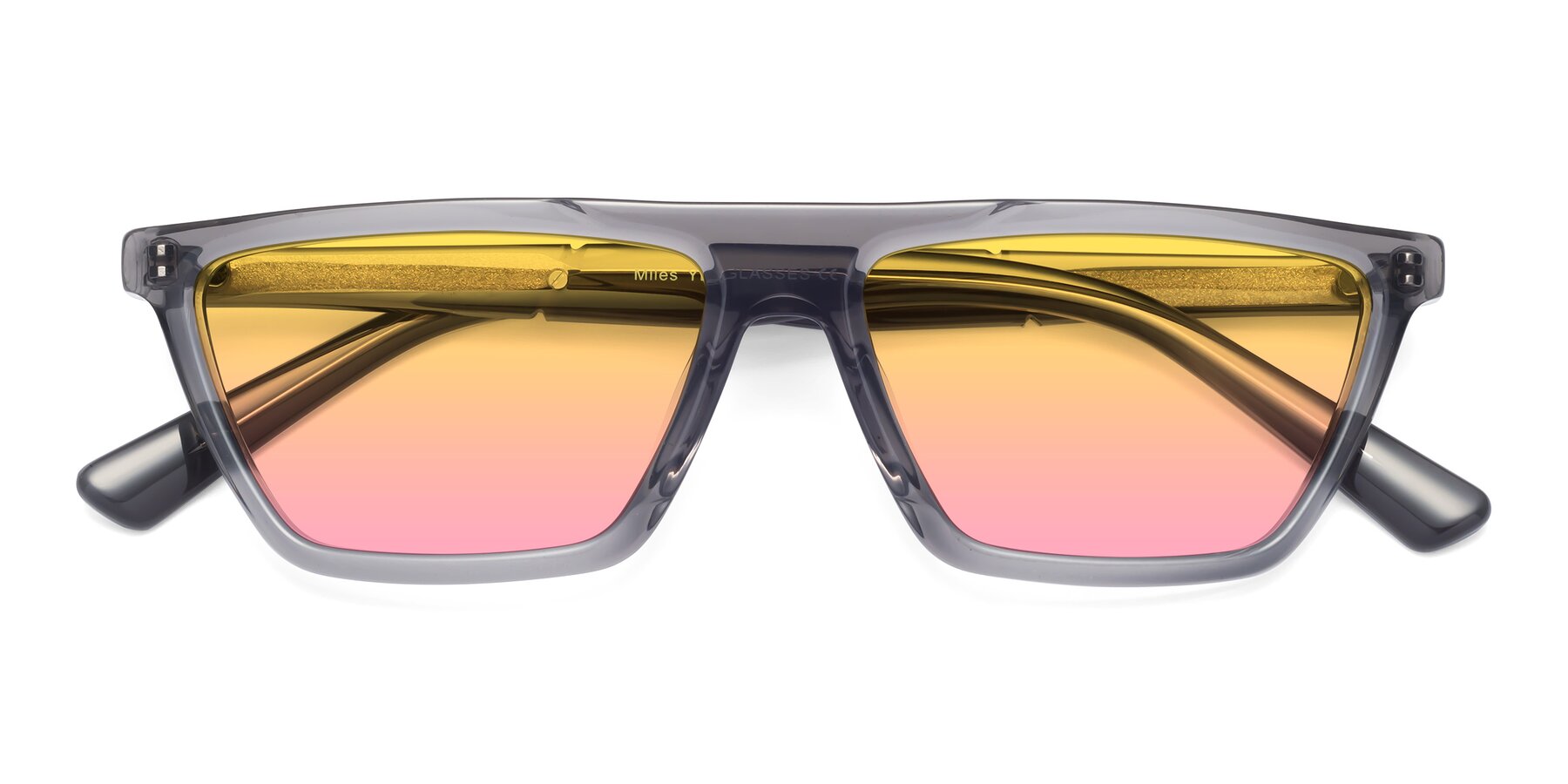 Folded Front of Miles in Translucent Gray with Yellow / Pink Gradient Lenses