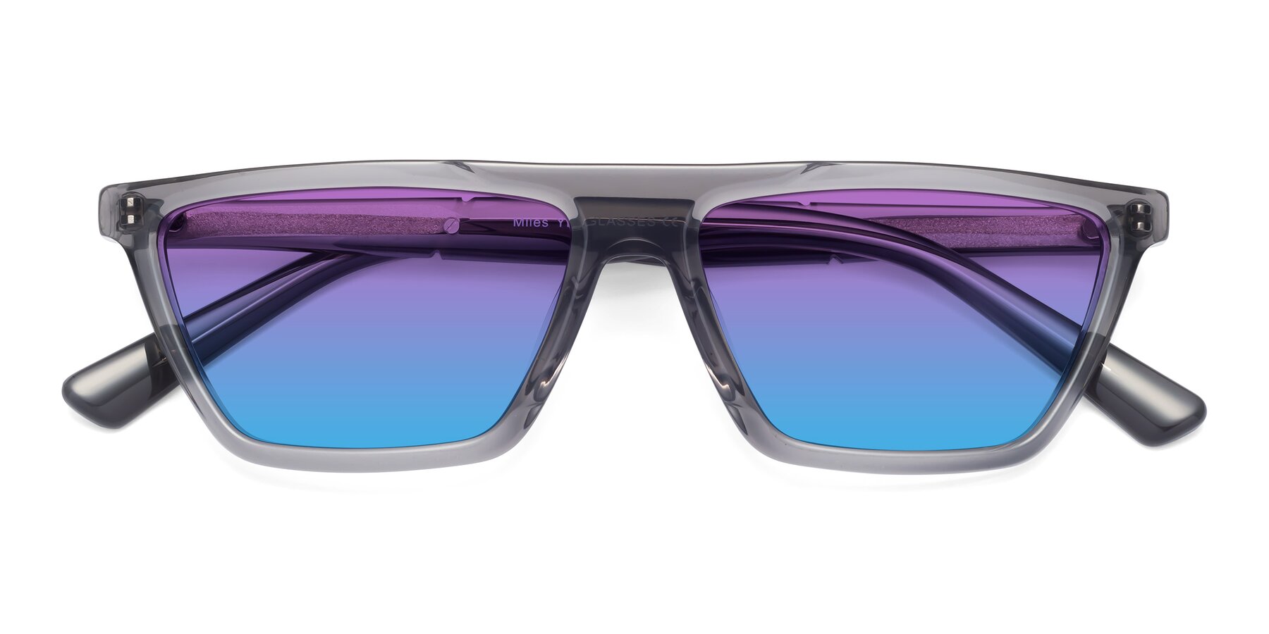 Folded Front of Miles in Translucent Gray with Purple / Blue Gradient Lenses