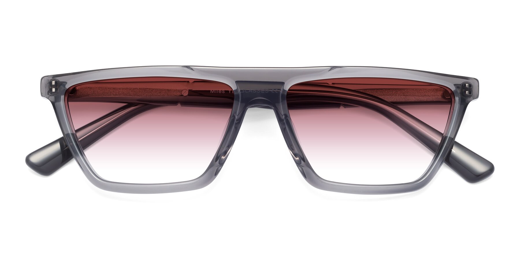 Folded Front of Miles in Translucent Gray with Garnet Gradient Lenses