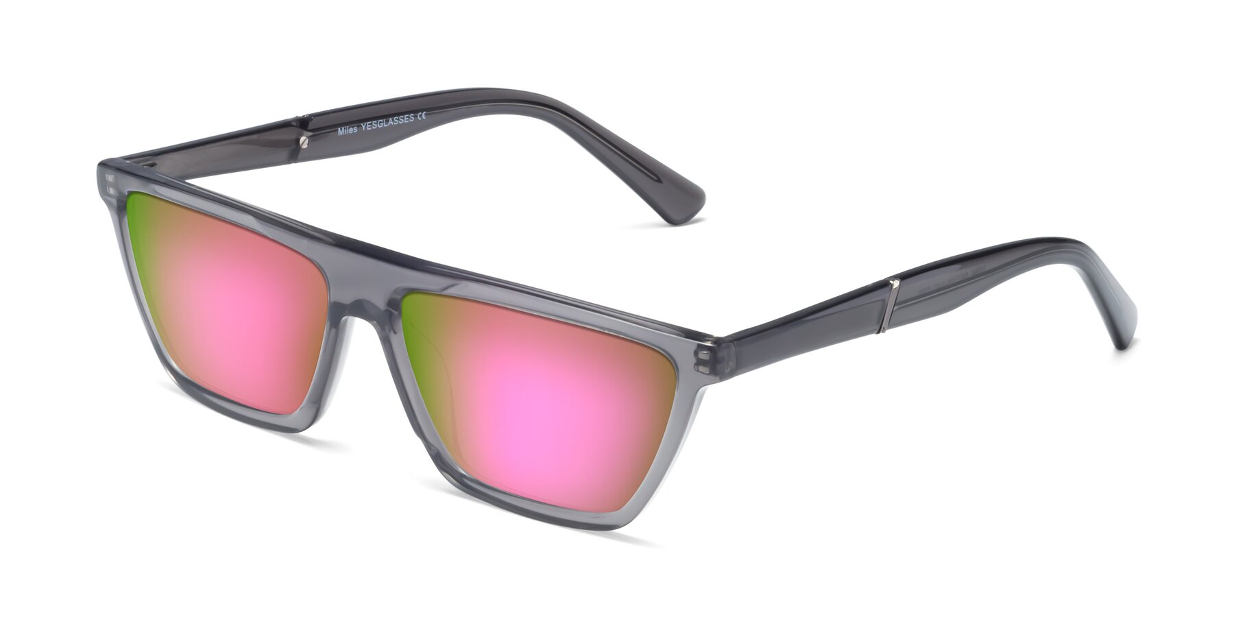 Angle of Miles in Translucent Gray with Pink Mirrored Lenses
