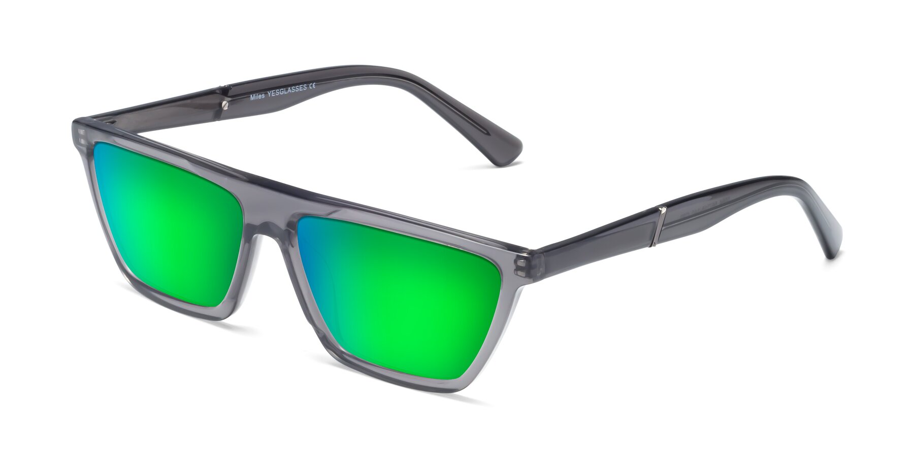 Angle of Miles in Translucent Gray with Green Mirrored Lenses
